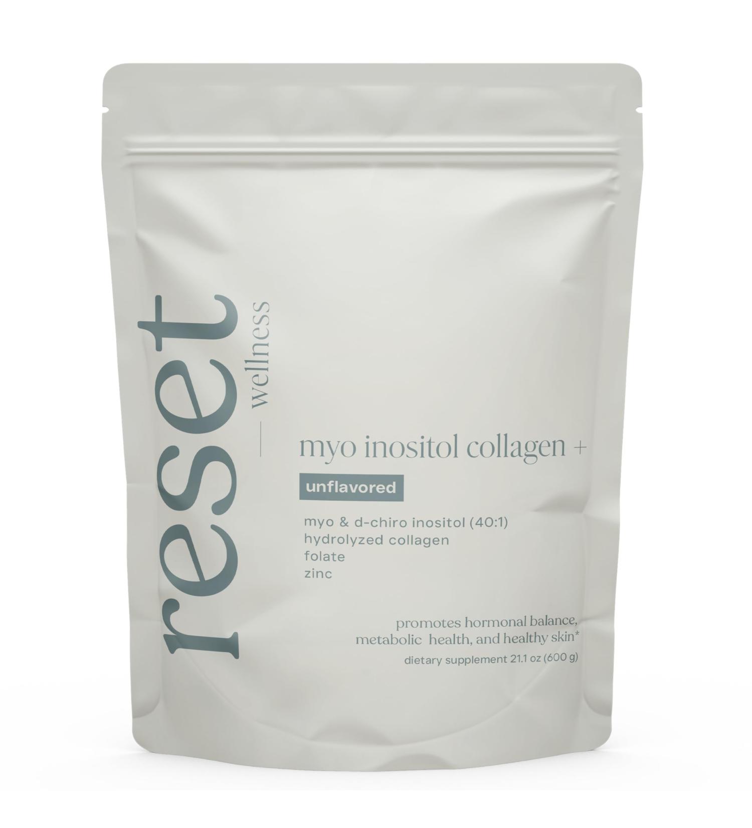 reset wellness MYO INOSITOL Collagen+ 600 g Unflavored | Myo-Inositol & D-Chiro Inositol (40:1) Hydrolyzed Collagen Folate Zinc & Vitamin B6| Hormonal Balance Fertility Skin Hair & Nail Support - Buy Online on GoSupps.com