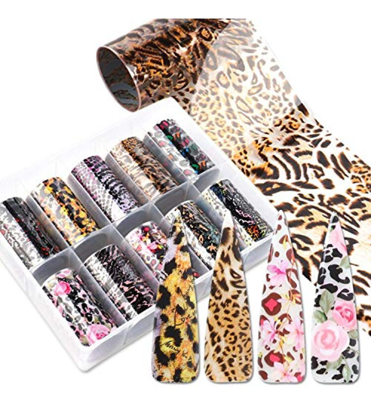 10 Roll Foil Nail Decals Snake Print Christmas Sticker Nail Art UV Gel Decoration Starry Sky Paper Adhesive Transfer Foils (XKH40-75 Box)