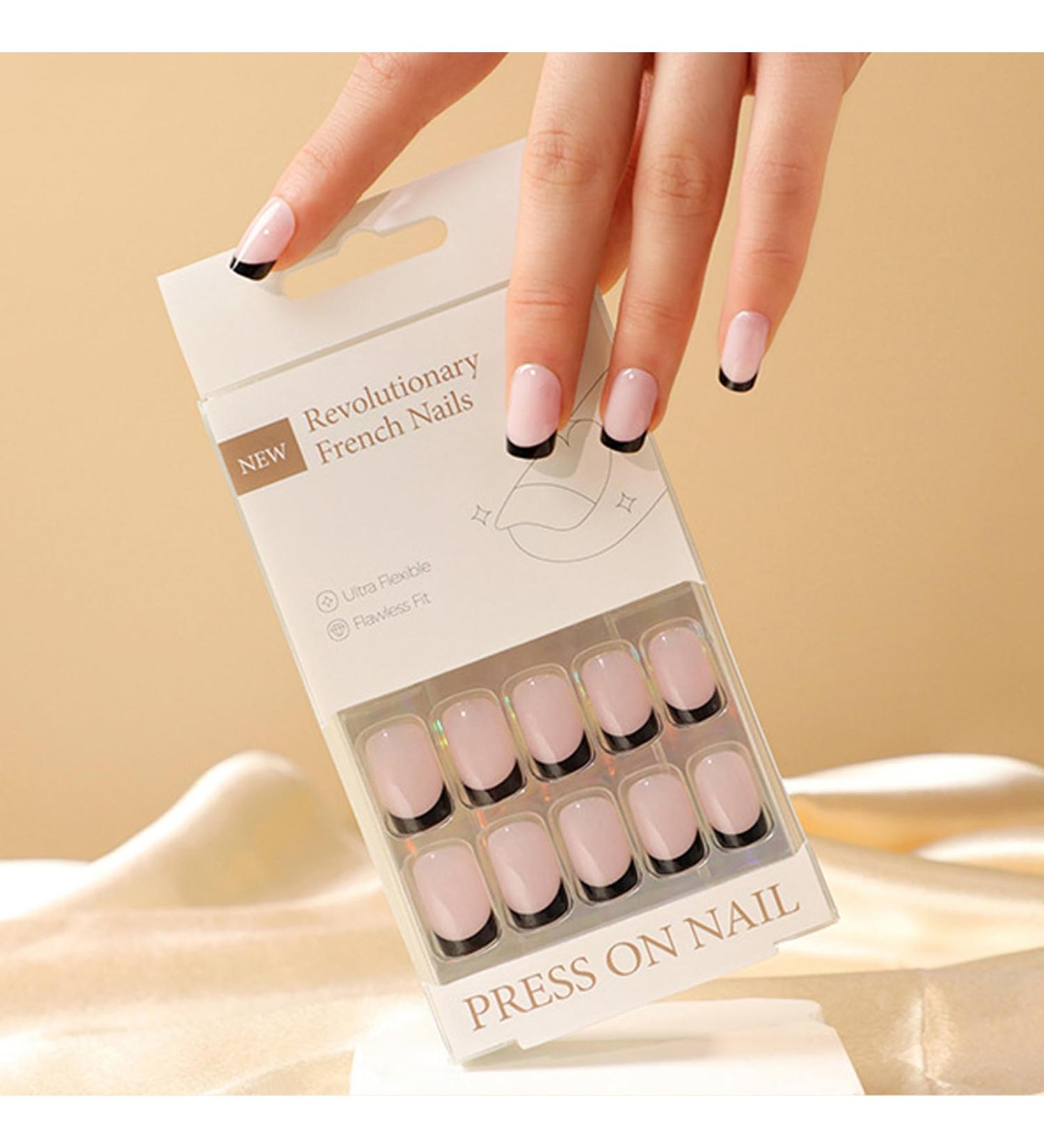 French False Nails - Short False Nails French Tip False Nails - 30PC 15 Sizes Black French Tip Nails Acrylic Full Cover Short Fake Nails Tips Press on Nails with Glue Jelly Gel Black Tips Warm Nail - Buy Online on GoSupps.com