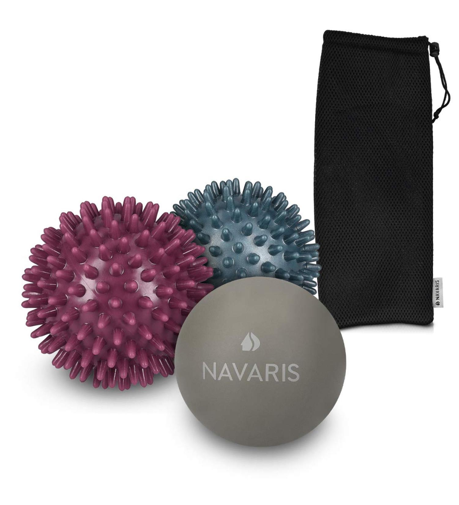 Navaris 3x Massage Ball Set - Hedgehog & Lacrosse Balls for Shoulder Back Foot & Hand Relief - Medium Hard Fitness Tools - Buy Online on GoSupps.com