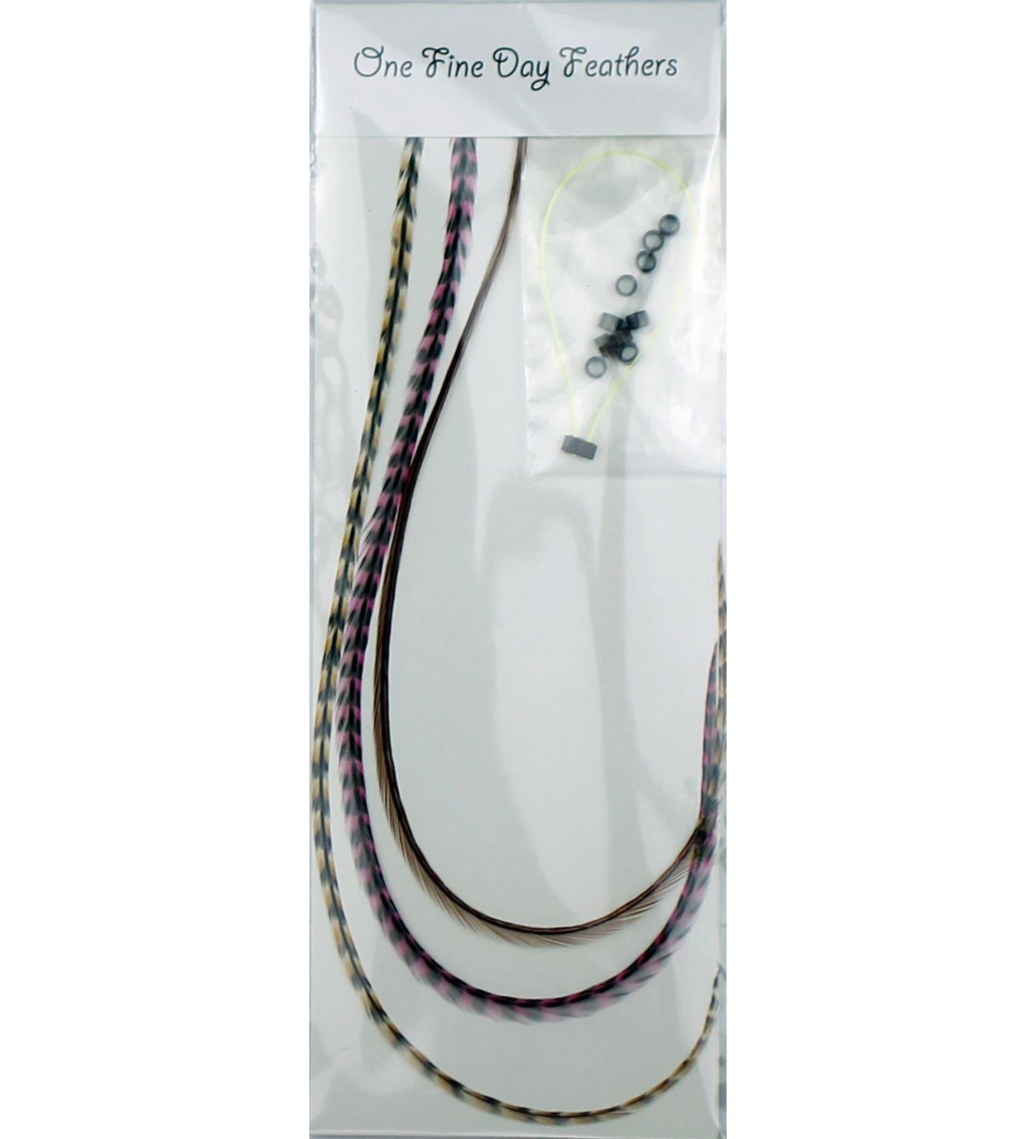 Feather Hair Extensions 3 Pack + Rings/Loop (Pink Auburn)