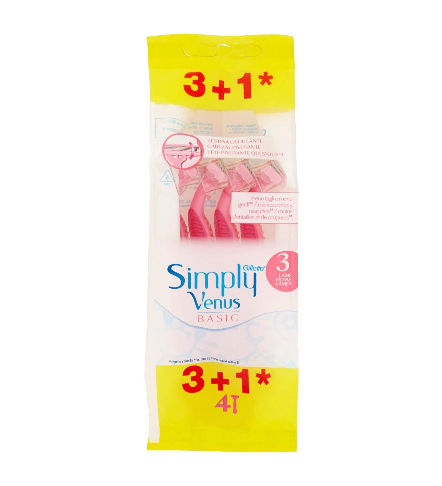 Simply Venus3 Basic Disposable Razors for Women - 4 Pack (3 + 1 Free) | Sharp Comfortable & International Shipping Available - Buy Online on GoSupps.com