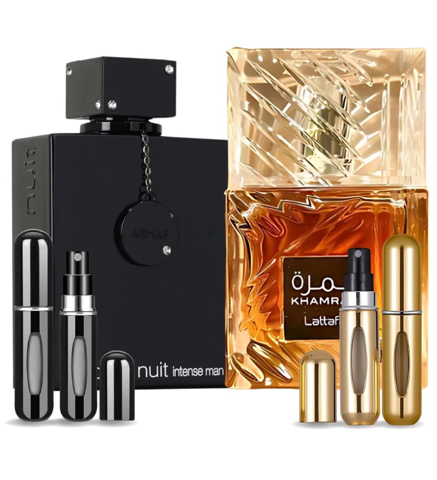 Men's Bundle Armaf Club De Nuit Intense Man 3.6oz EDT & Khamrah Lattafa 3.4oz EDP & 2 Empty Travel Perfume Atomizers -Spicy Woody Sweet- Long Lasting for Men - Buy Online on GoSupps.com