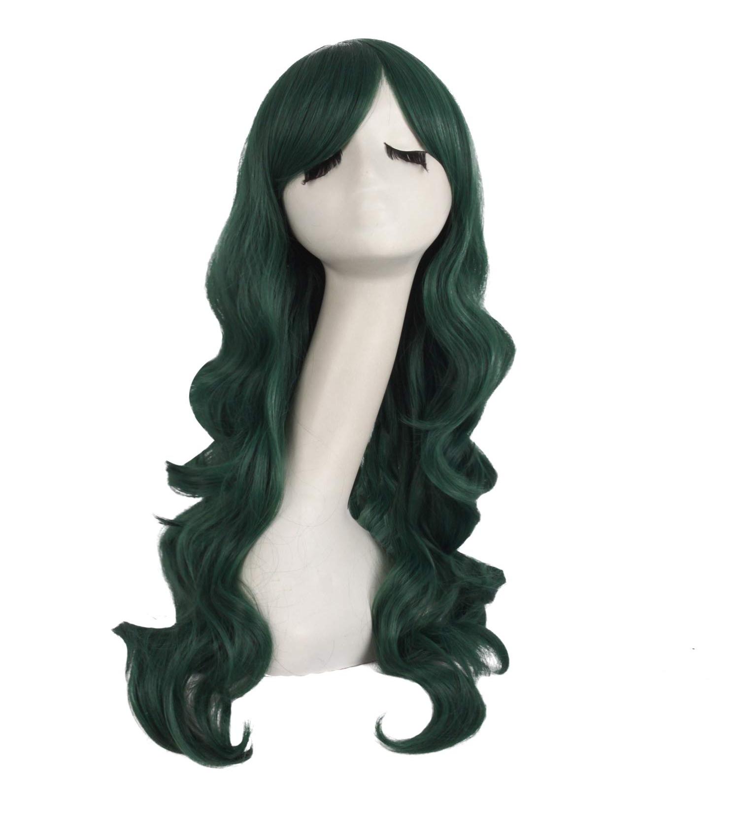 MapofBeauty 28 Inch Charming Women Side Bangs Long Curly Synthetic Wig - Pine Green - Buy Online on GoSupps.com