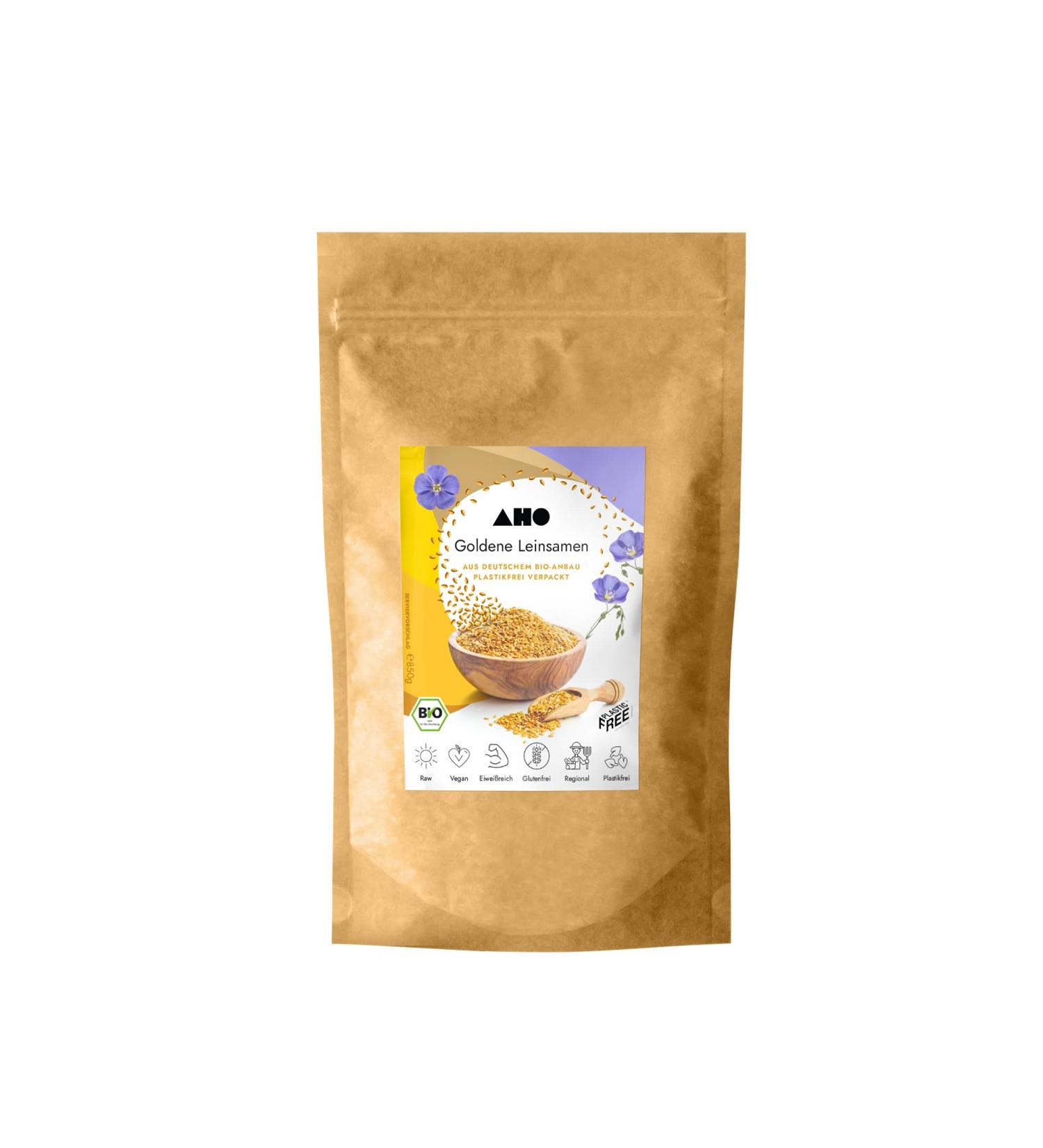 AHO Golden Flax Seeds 850g Organic German Superfood 100% Plastic-Free Eco-Friendly Tasteless International Shipping - Buy Online on GoSupps.com