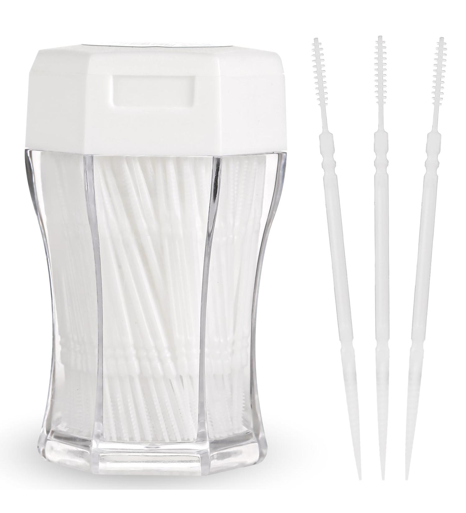 200Pcs 2-in-1 Interdental Brushes & Toothpicks - Soft Bristle Floss Picks in Clear Storage Box for Adults & Kids | Portable Brushpicks for Easy Dental Care - Buy Online on GoSupps.com