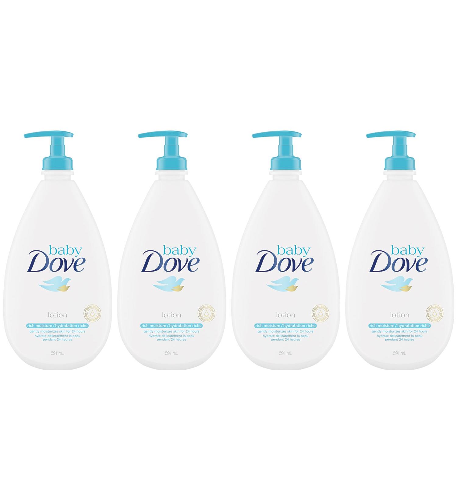 Baby Dove Sensitive Skin Care Hypoallergenic Lotion with Skin-natural Nutrients Rich Moisture Baby Lotion Free of Parabens Phthalates Dyes and Sulfates 591 ml (Pack of 4) 2364 ml (Pack of 4) - Buy Online on GoSupps.com