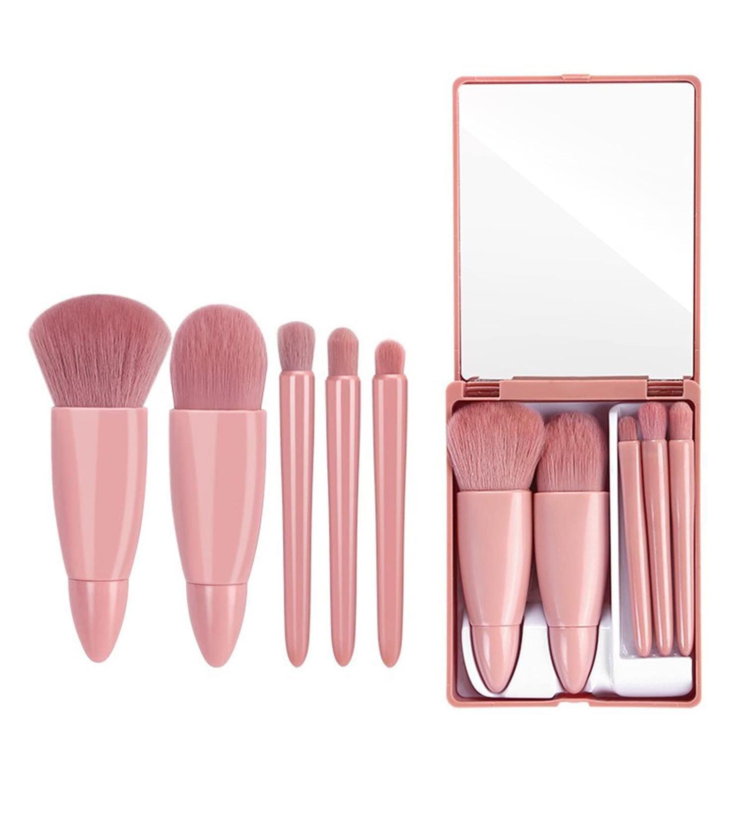CKFYAHP Portable Makeup Brush Set with Mirror - 5-Piece Travel Cosmetic Brushes for Eyeshadow Blush & Daily Use - Buy Online on GoSupps.com
