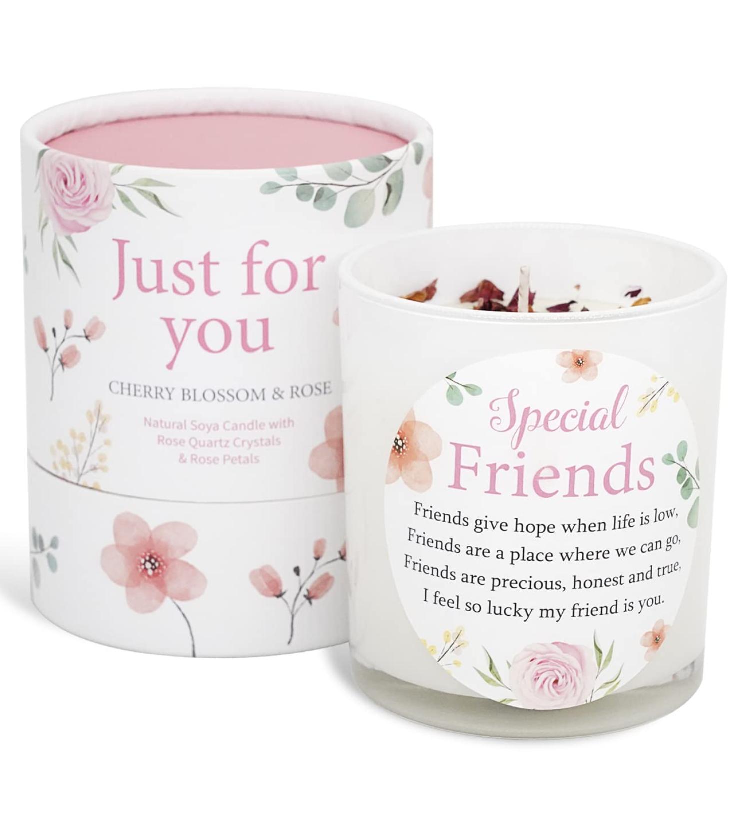 Special Friends Candle - Thoughtful Gift for Best Friend | SOYA Candle with Rose Quartz & Rose Petals - Buy Online on GoSupps.com