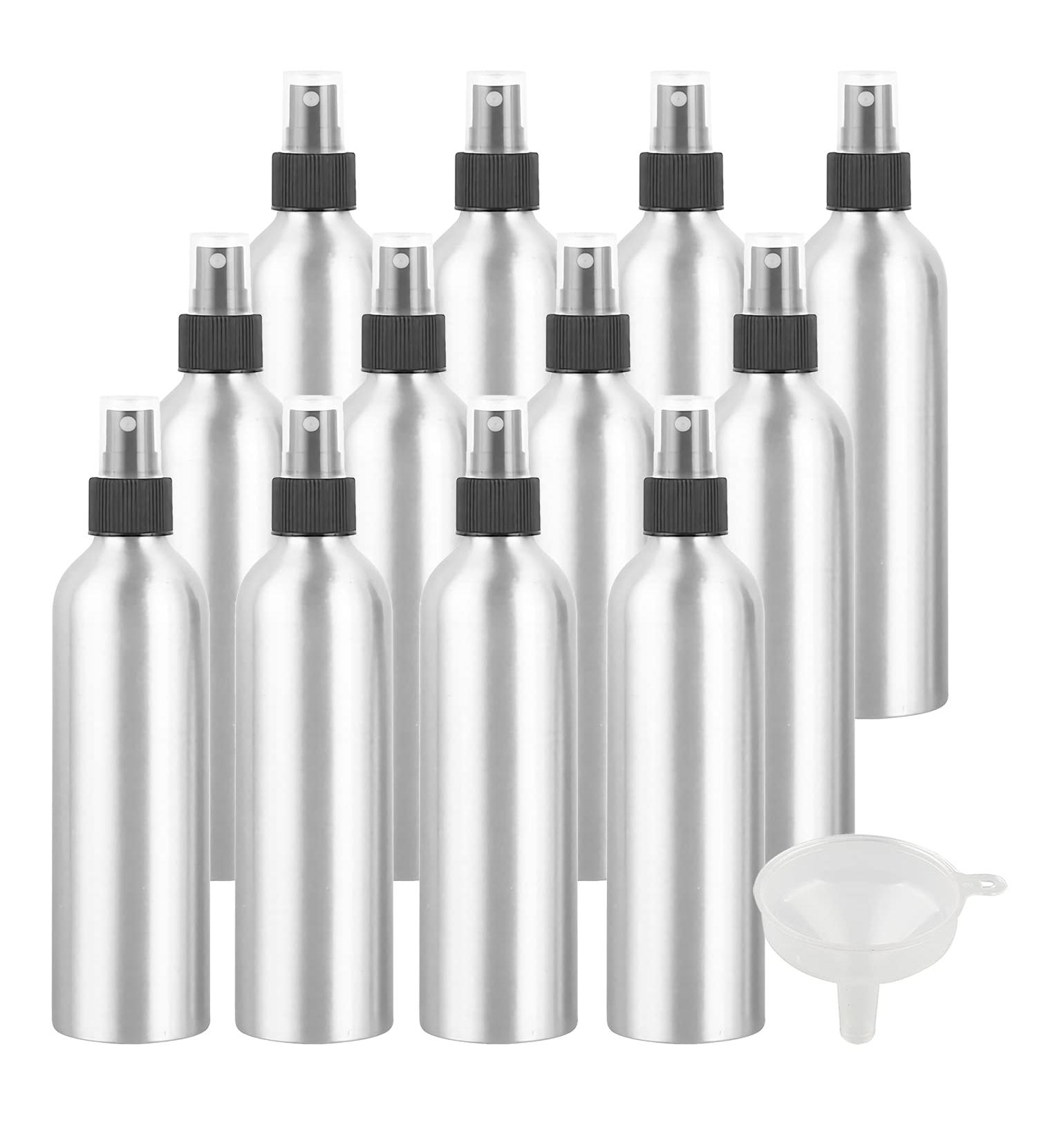 Zeoabsy 12-Pack 250ml Empty Aluminum Spray Bottles with Black Spray Head Perfect for Perfume Essential Oils & Water Includes Funnel - Buy Online on GoSupps.com