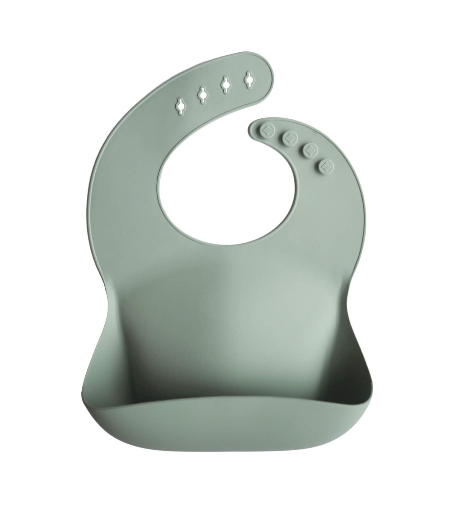 Mushie Baby Silicone Bib | Adjustable Fit Waterproof Bibs | Easy Wipe Baby Feeding Bibs | 4 Adjustable Sizes with Deep Front Pockets | 100% BPA and Phthalate Free Cambridge Blue - Buy Online on GoSupps.com
