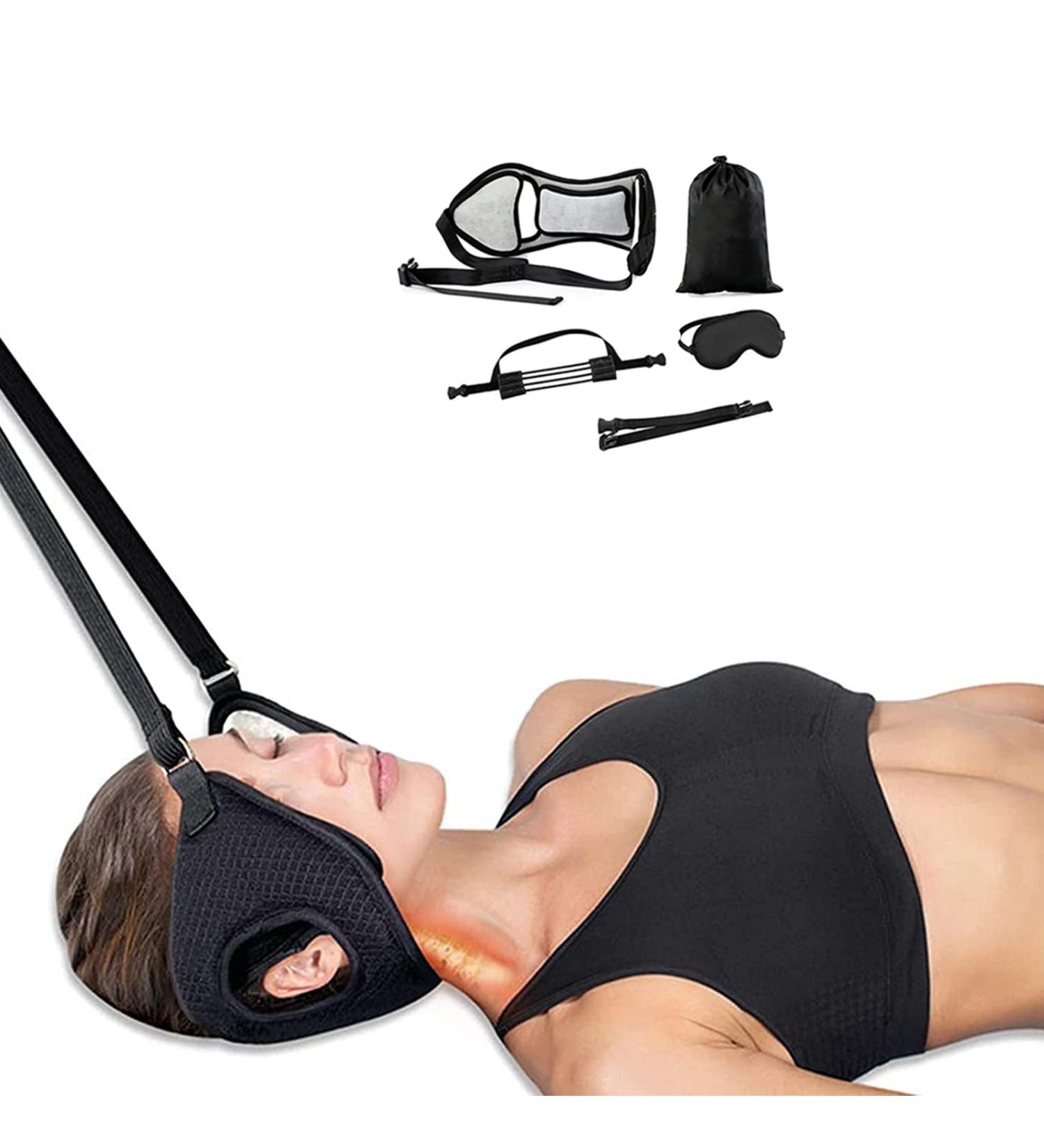 Portable Head Hammock Neck Shoulder Pain Relief Reducing Headache Hammock Cervical Traction Tool with Inflatable Travel Pillow and Eye Mask - Buy Online on GoSupps.com