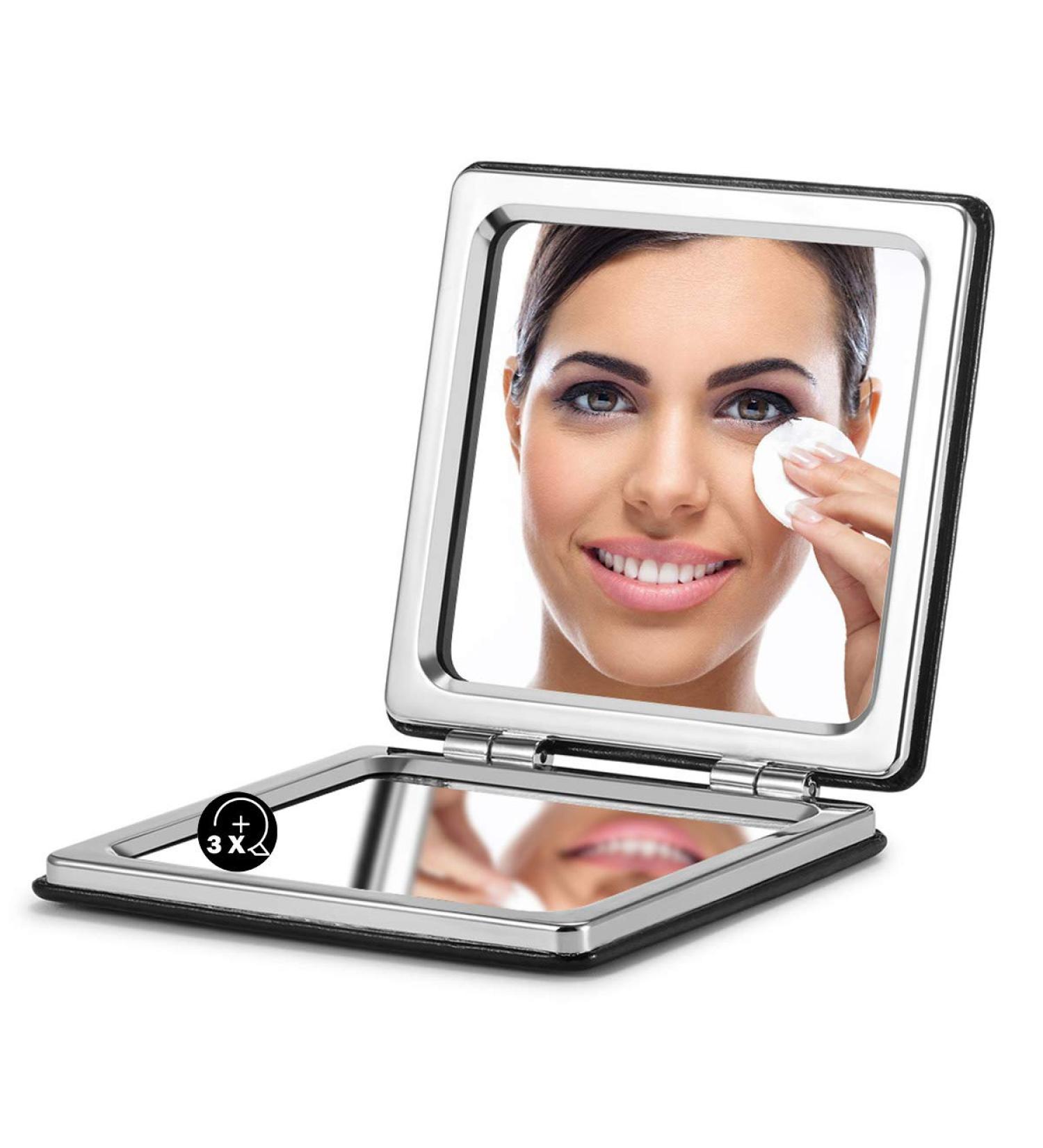 OMIRO Compact Mirror - Classical PU Leather, 1X/3X Magnification, Portable for Purses and Travel (Black) - Buy Online on GoSupps.com