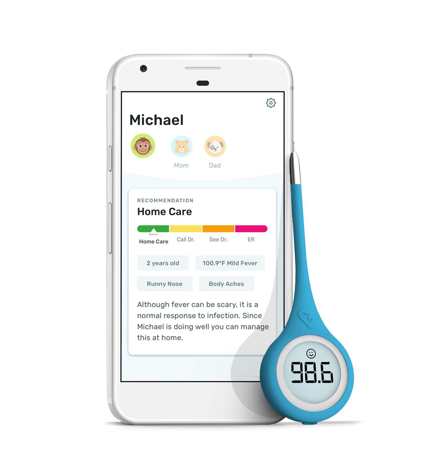 Kinsa QuickCare Smart Thermometer - FDA Cleared Digital Medical Thermometer for Fever in Baby, Kid, and Adult - Accurate & Fast Reading - Buy Online on GoSupps.com
