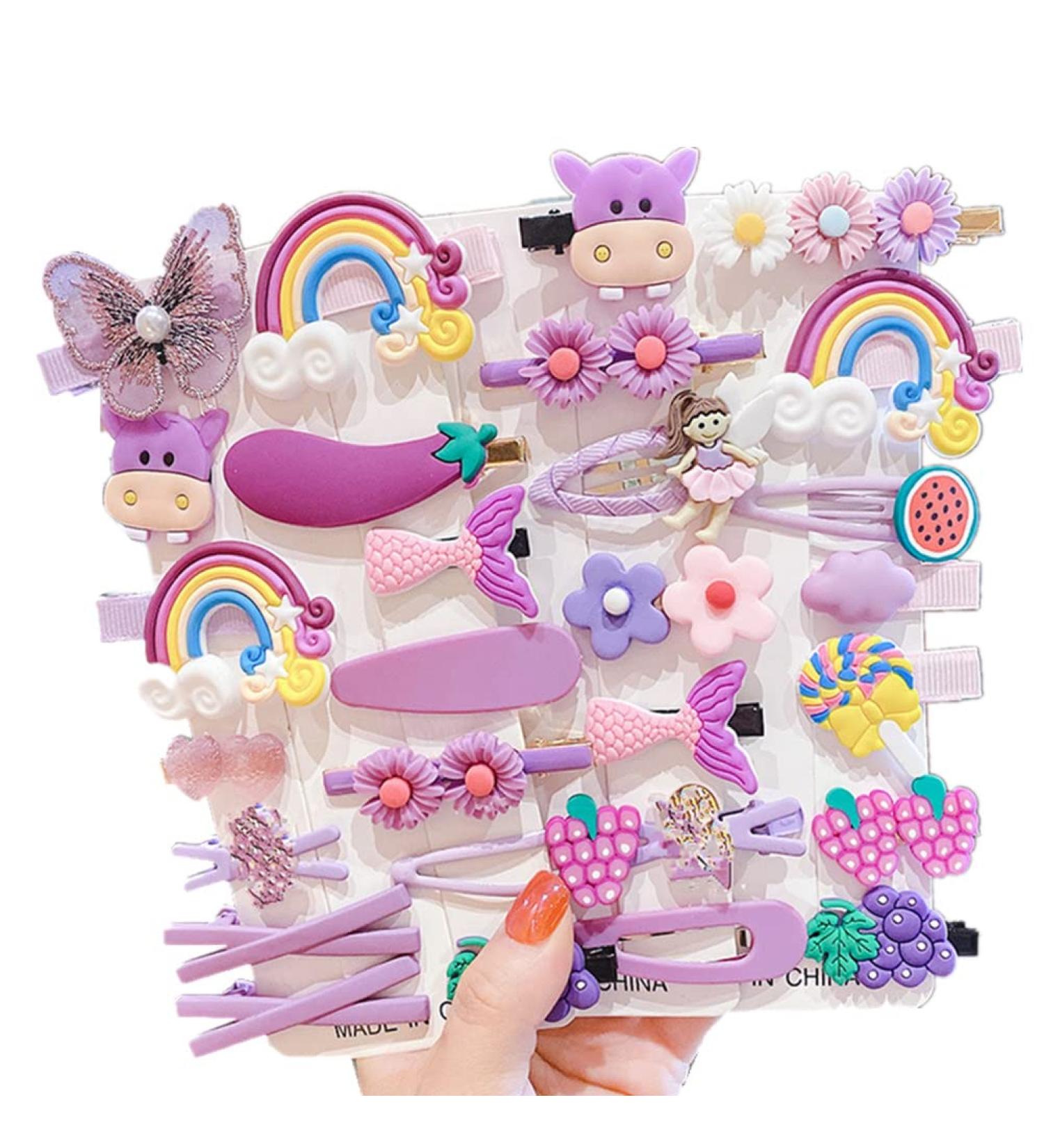 28 pieces of cute cartoon hair clips for children Korean princess headdress for girls hair clip side clip BB hair needle baby hair jewelry (purple)