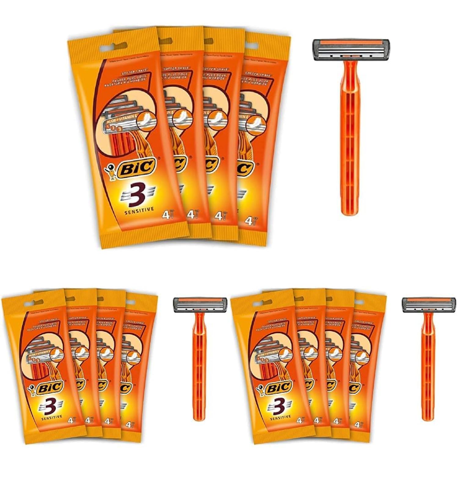 BIC 3 Sensitive Razors for Men - Pack of 16 Disposable Razors with Aloe Vera & Vitamin E for Gentle Shave | International Shipping Available - Buy Online on GoSupps.com