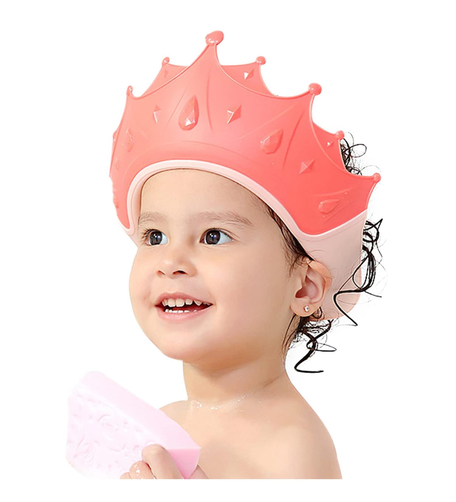 FUNUPUP Pink Crown Baby Shower Cap - Adjustable Toddler Hair Washing Shield - Buy Online on GoSupps.com