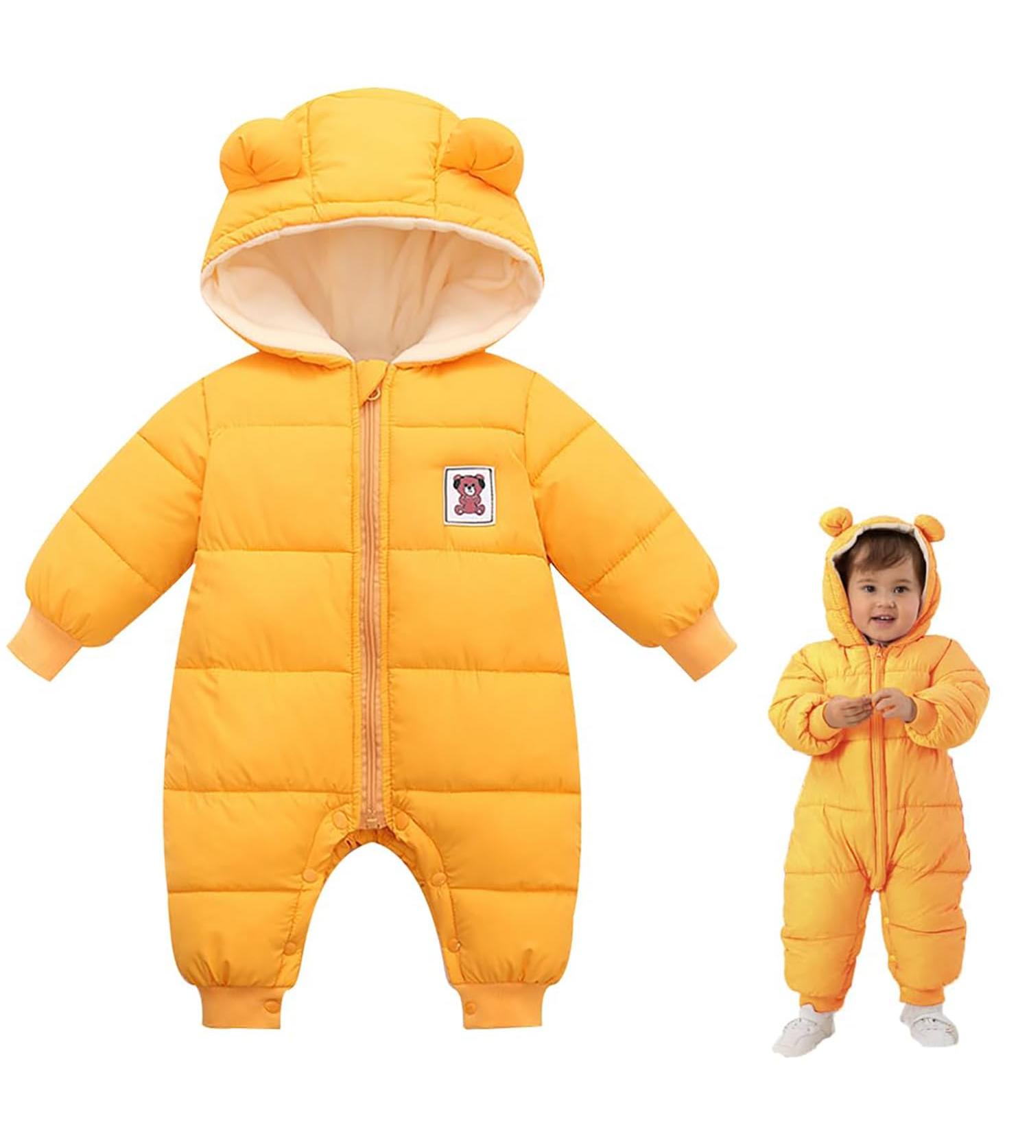 Milkiwai Baby Snowsuit Romper | Cute Bear Hooded Jumpsuit | Winter Infant Snow Wear 73 Yellow - Buy Online on GoSupps.com