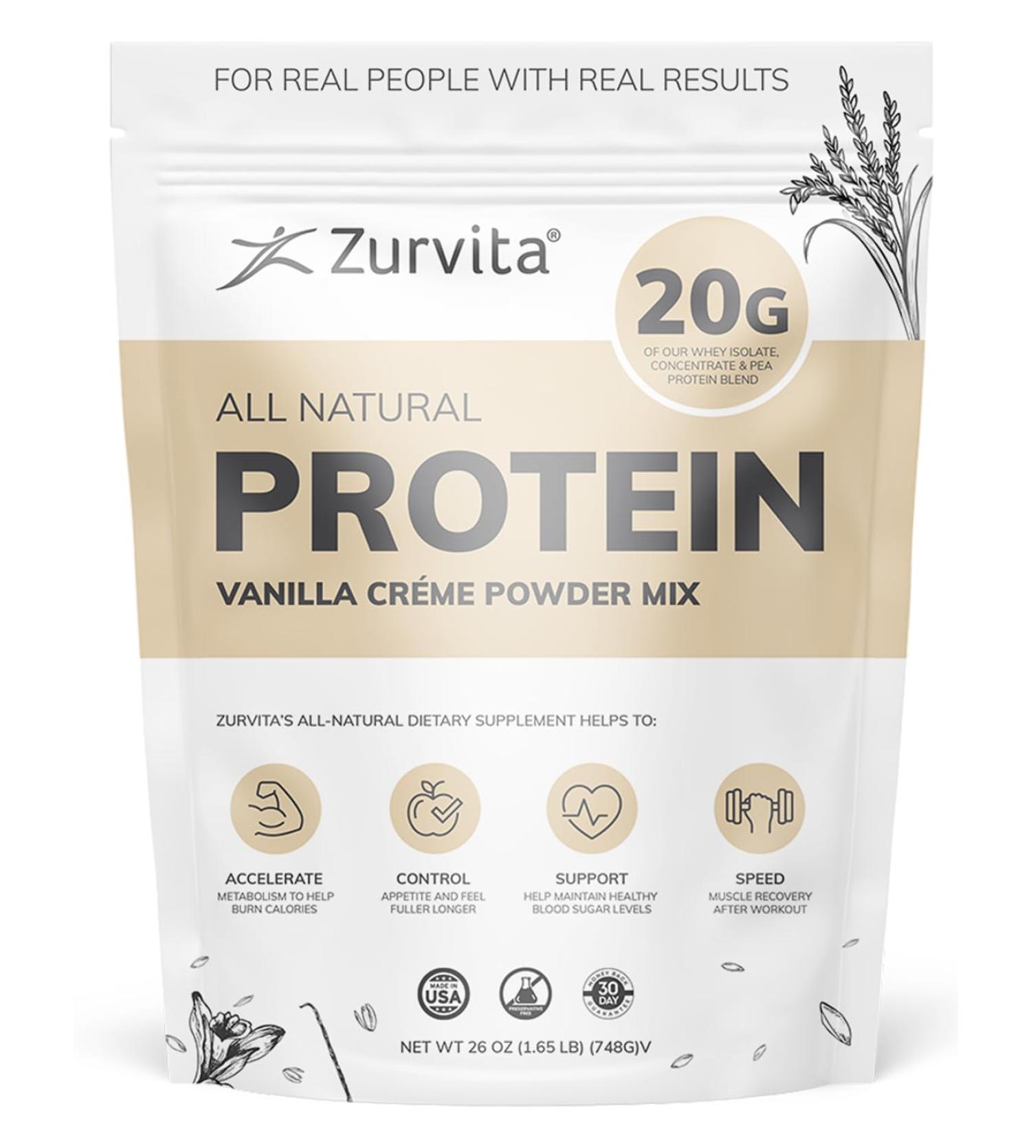 Zurvita Vanilla Créme Protein Powder Mix - 49 oz | 25g Protein Probiotics Digestive Enzymes & 24+ Vitamins - Low Calorie Superfood - Buy Online on GoSupps.com