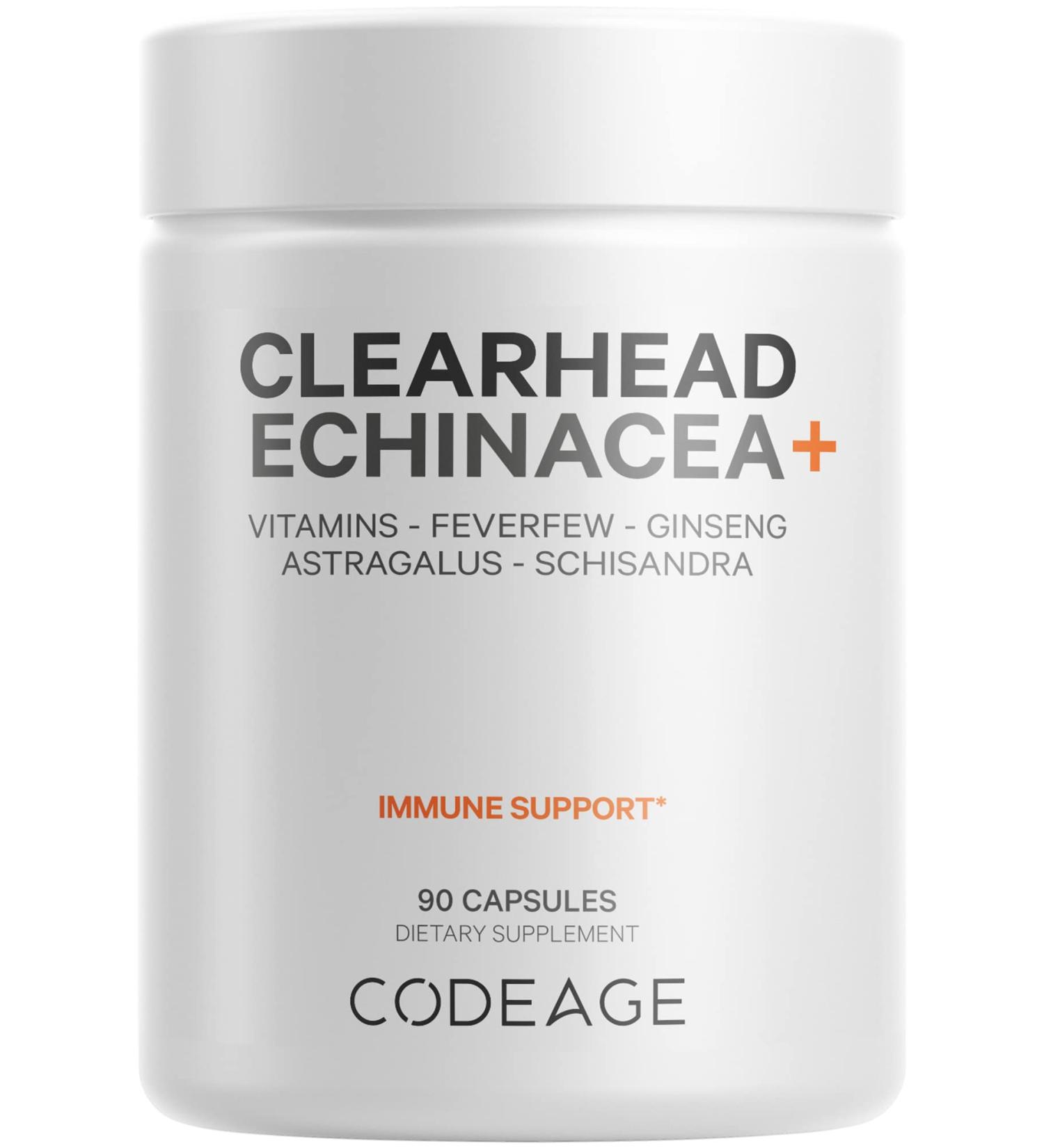 Codeage Clearhead Echinacea+ Supplement - Echinacea Schisandra Feverfew Coptis American Ginseng Astragalus Garlic Probiotics Vitamins C & D3 Zinc Selenium - Clear Head Vitamin - 90 Capsules - Buy Online on GoSupps.com