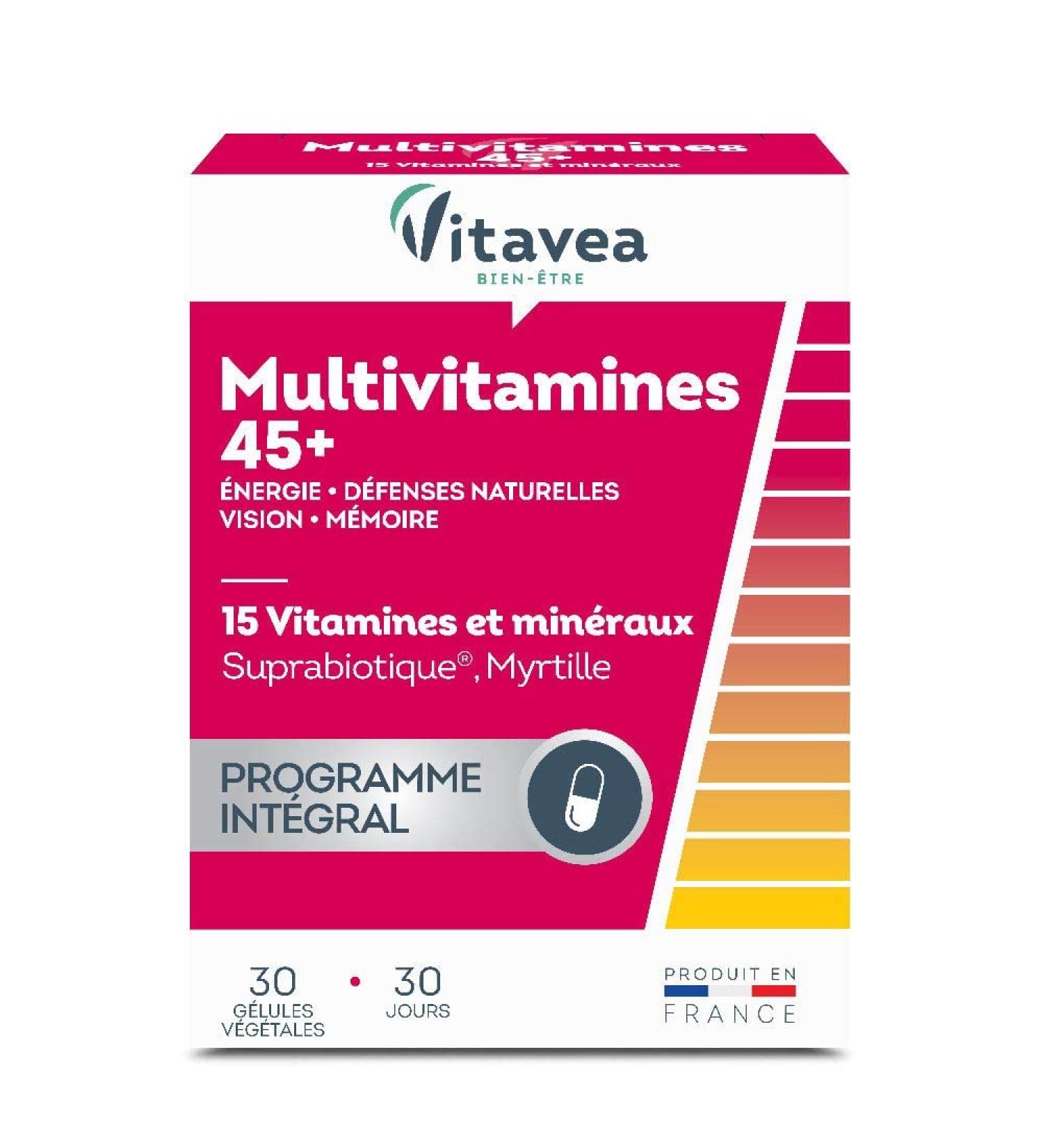 Vitavea -Energy Supplement Natural Defenses Vision Multivitamin and Mineral Memory (Zinc Iron Vitamin C Vitamin D)Suprabiotic and Blueberry-30 Capsules-1 Month Cure-Made in France - Buy Online on GoSupps.com