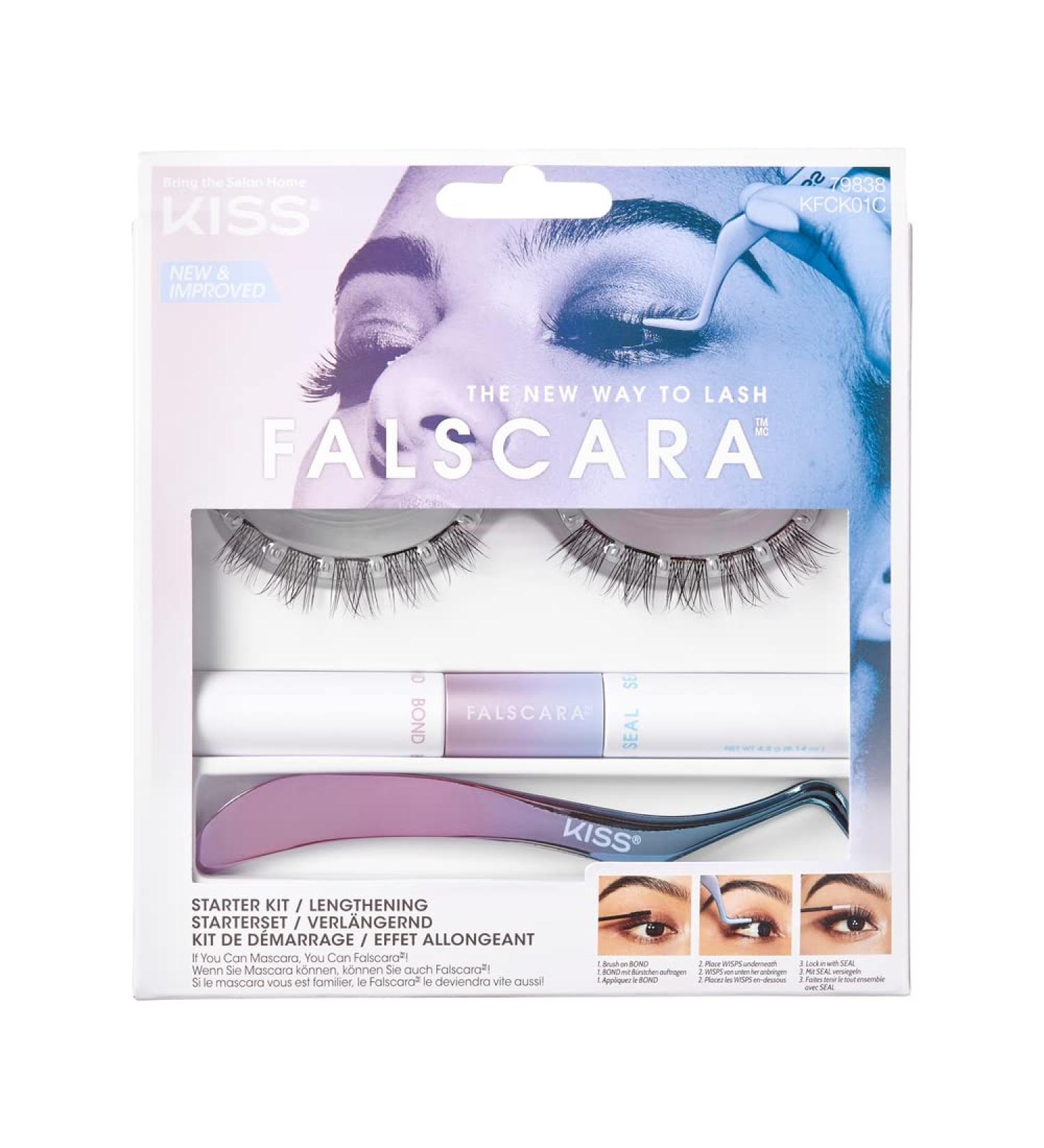 KISS Falscara D.I.Y. Lash Extension Starter Kit - 10 Eyelash Wisps, Applicator, Bond & Seal Adhesive - Buy Online on GoSupps.com