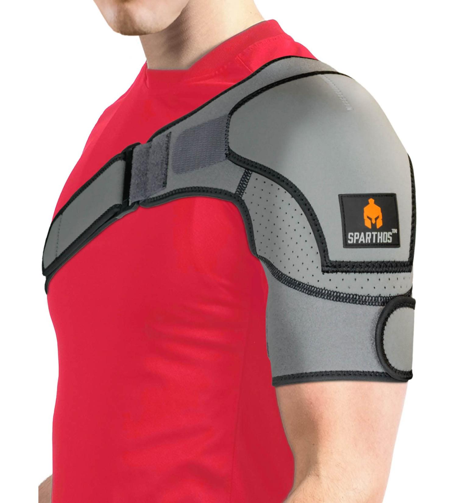 Sparthos Shoulder Brace for Rotator Cuff & AC Joint Pain Relief - Compression Sleeve for Stability & Immobilization - Ice Pack Pocket - Men & Women Universal (Gray/Black) - Buy Online on GoSupps.com