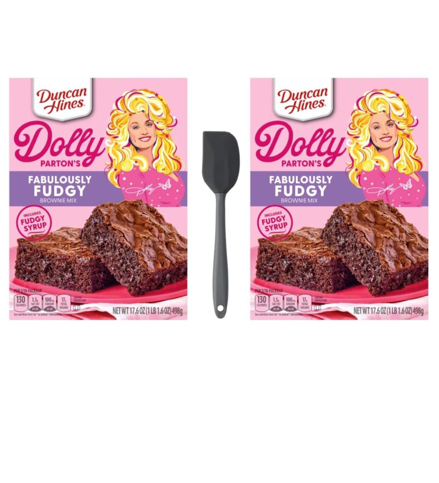 Duncan Hines Dolly Parton's Fabulously Fudgy Brownie Mix Bundle, Includes Two (2) 17.6 oz Fabulously Fudgy Flavored Brownie Mix and One (1) Spatula (style may vary)