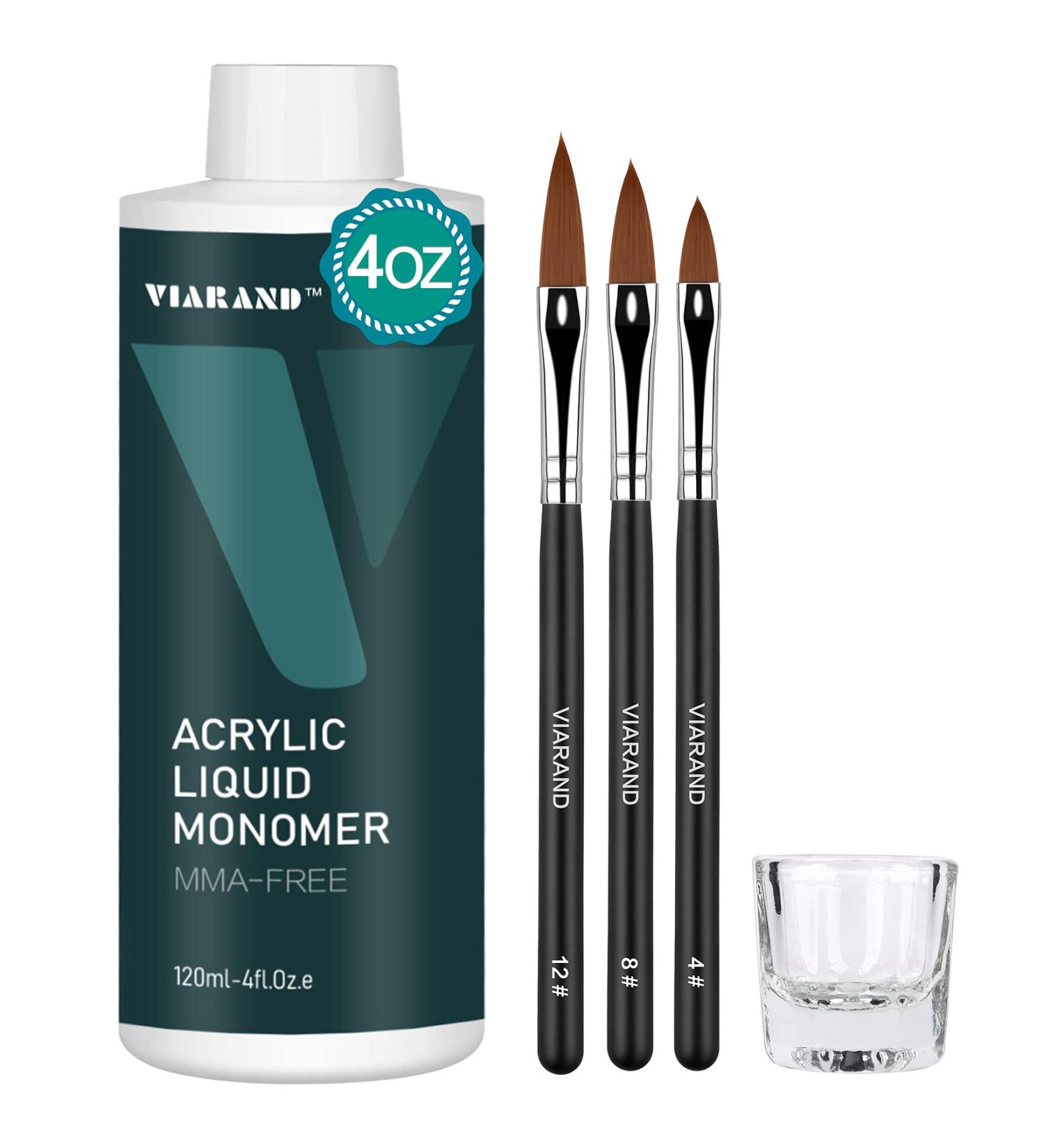 VIARAND 4Oz Monomer Acrylic Nail Liquid Set - 120ml Monomer, 3pcs Acrylic Brush, Glass Cup - Buy Online on GoSupps.com