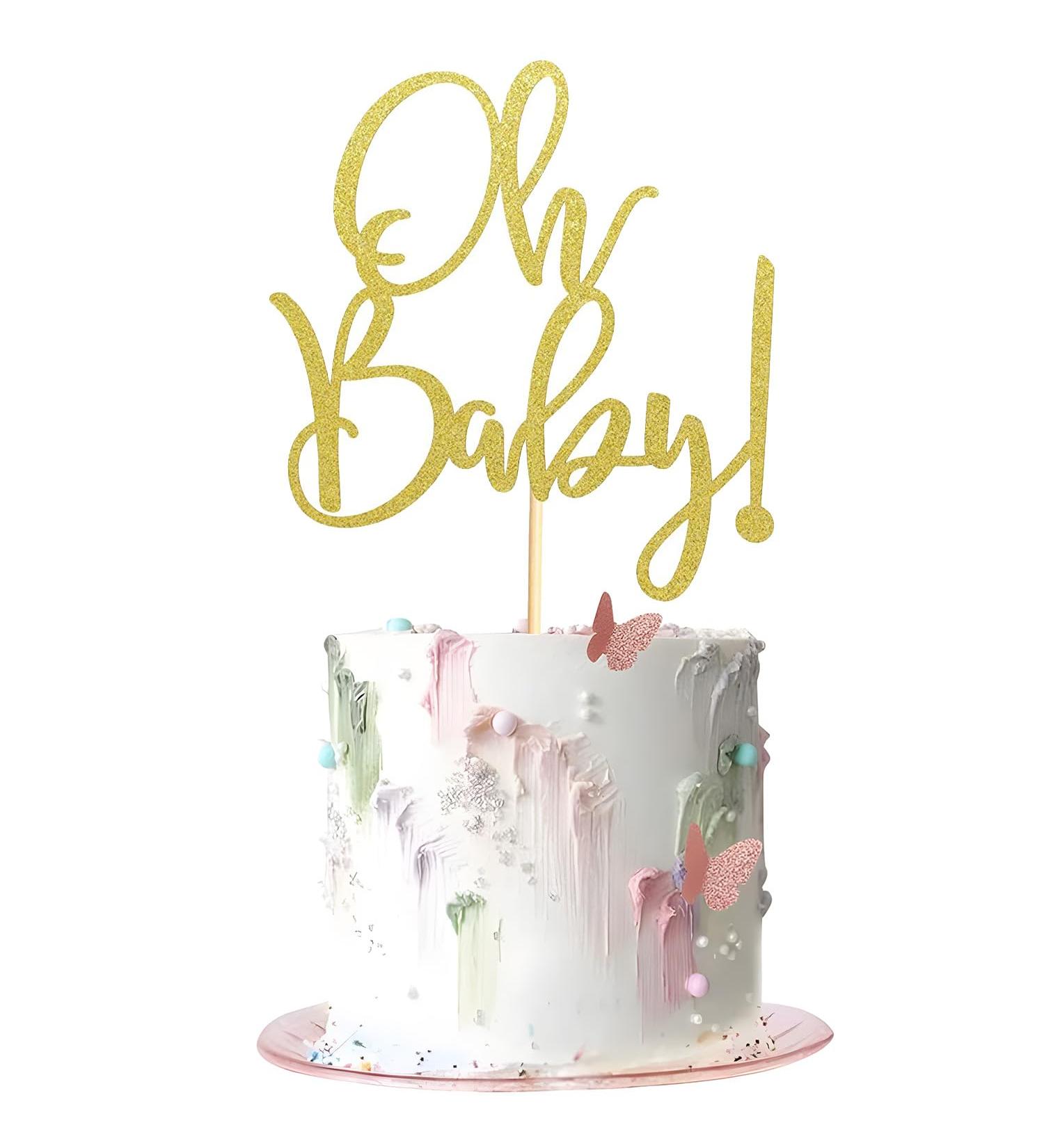 Add Elegance to Your Celebration with Oh Baby Cake Topper - Gold Acrylic Happy Birthday Baby Shower Cake Decoration Gold - Buy Online on GoSupps.com