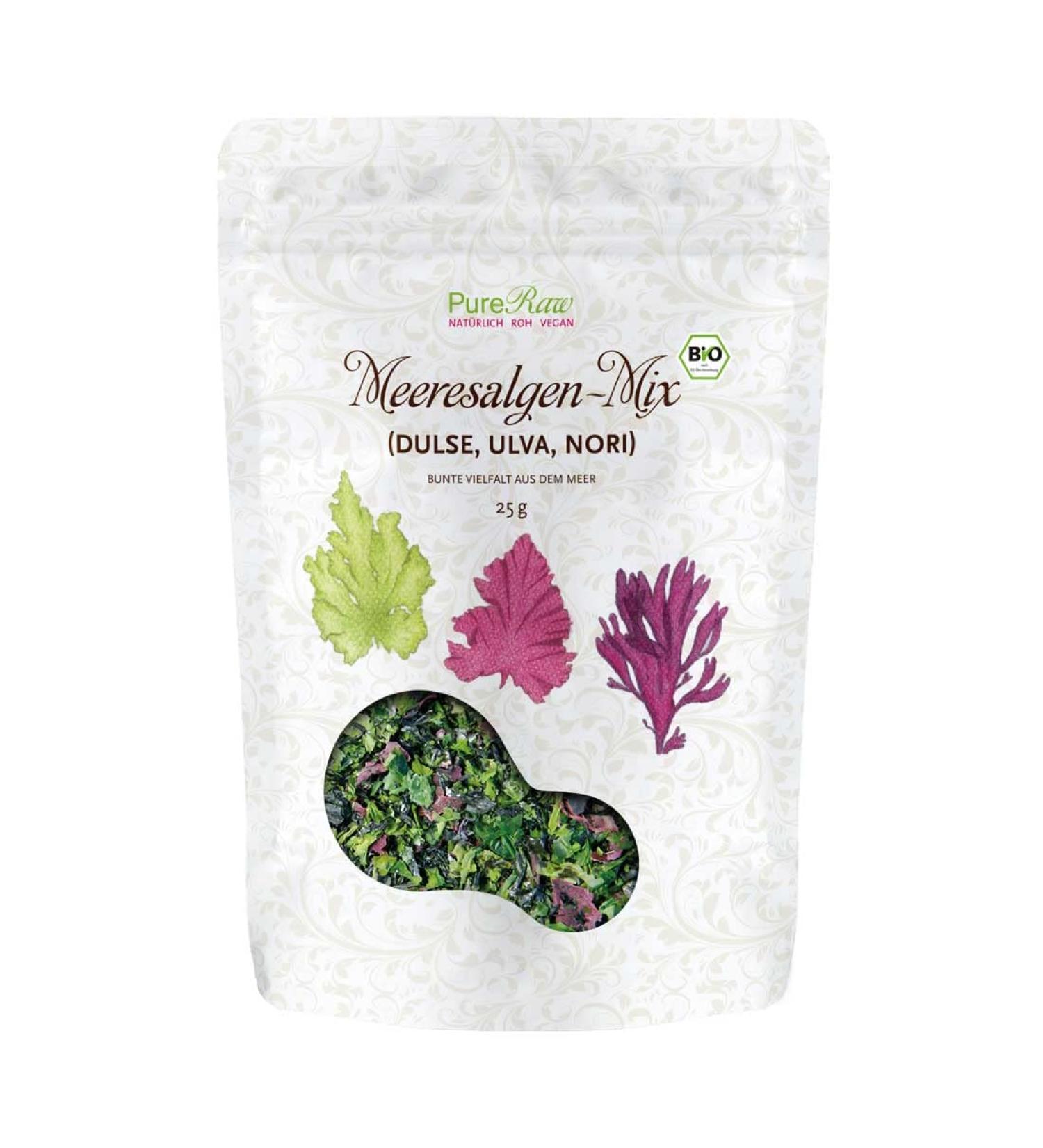Organic Sea Algae Mix - Dried Atlantic Dulse Ulva Nori Flakes | Umami Seaweed for Salad & Dashi | Pureeraw 25g - Buy Online on GoSupps.com