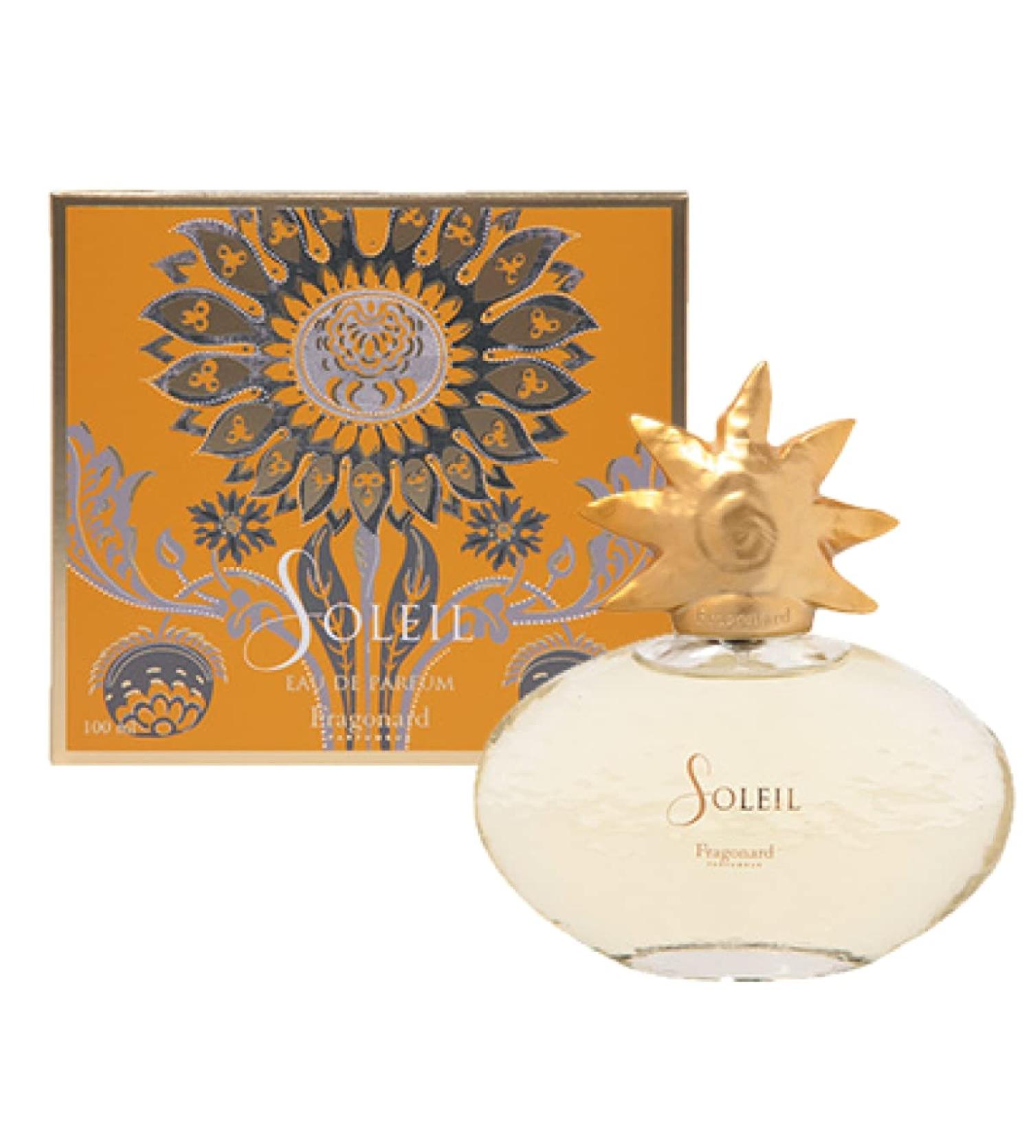 Fragonard Soleil Eau de Parfum 100 ml Bottle Top notes jasmine freesia orange blossom Heart notes rose lily wisteria Base notes amber santal 3.38 Fl Oz (Pack of 1)