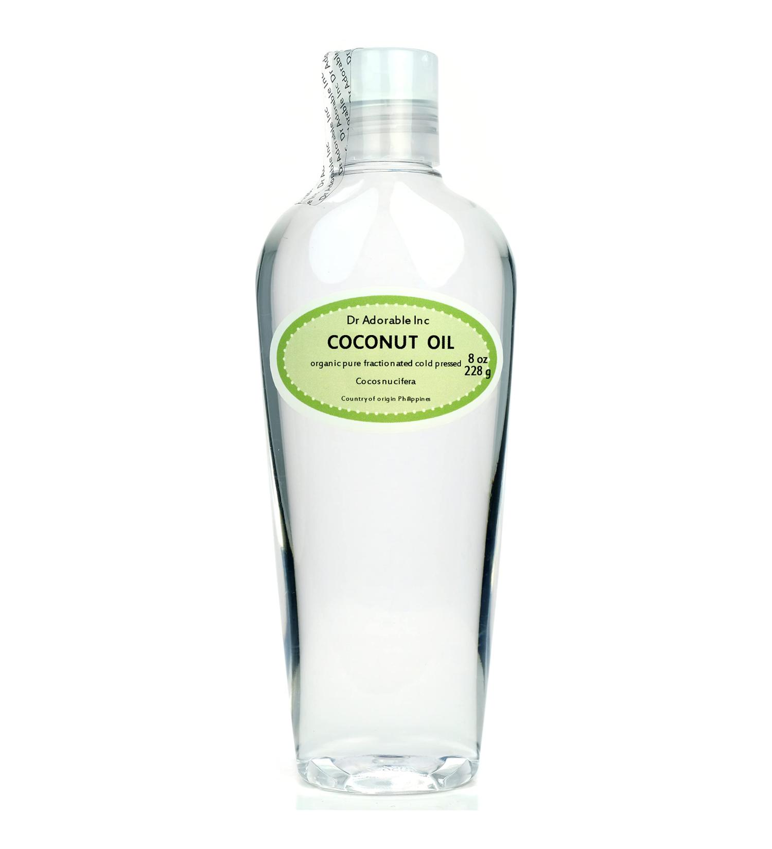 Dr Adorable Fractionated Coconut Oil 8 oz - 100% Pure Organic Skin Lip Body & Hair Moisturizer & Softener - International Shipping Available - Buy Online on GoSupps.com