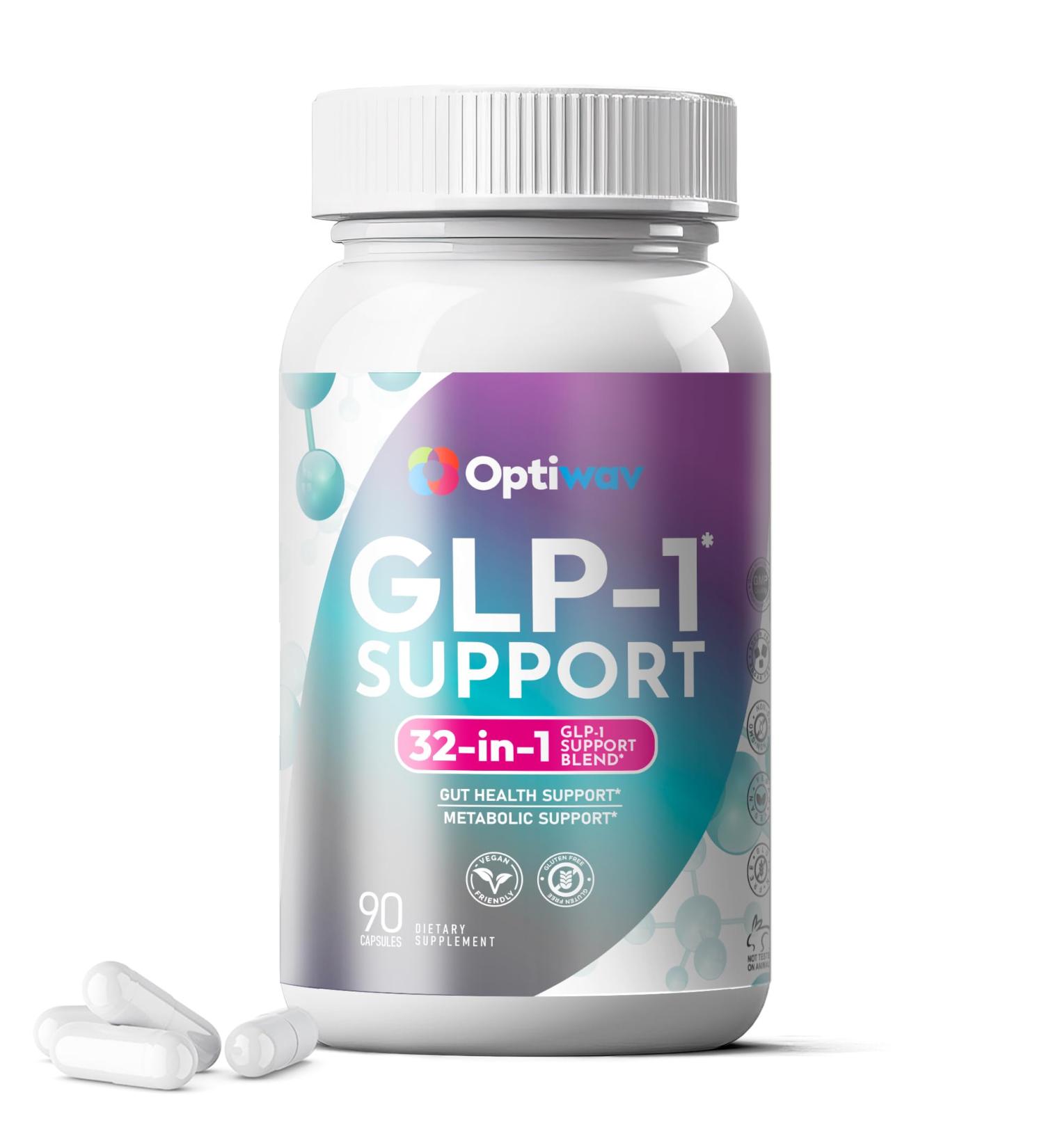Optiwav GLP-1 Support Supplement for Weight Loss - 32-in-1 GLP1 Support with Probiotics for Women & Men - Natural Daily Oral Support to Boost Fat Burn Metabolism & Gut Health - Vegan Gluten Free - Buy Online on GoSupps.com