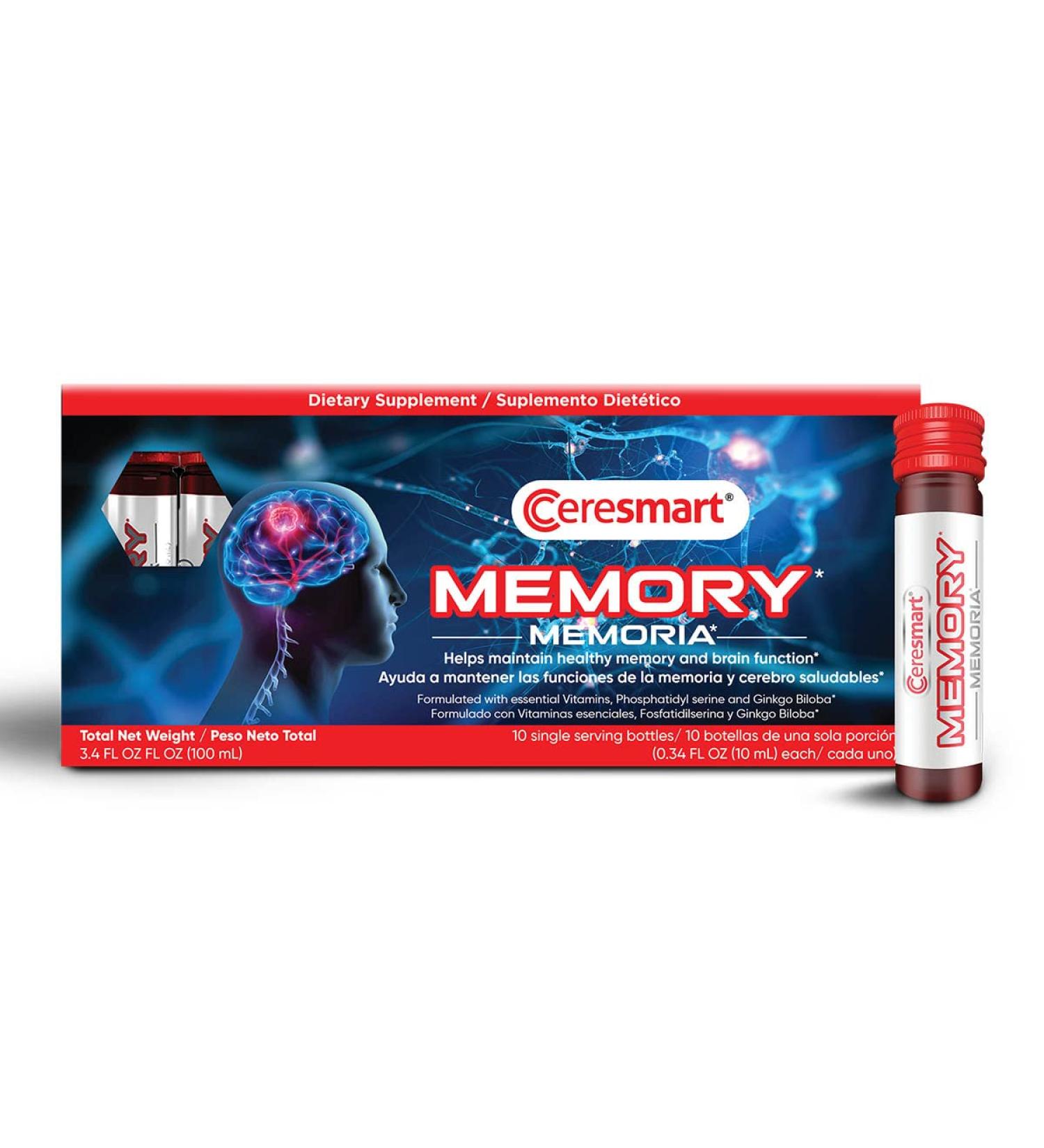 PHARMADEL Ceresmart Memory Supplement for Brain 10-Pack Brain Boost Shots Drinkable Memory Supplements with Ginko Biloba Vitamins Brain Supplements for Memory and Focus Normal Brain Functions