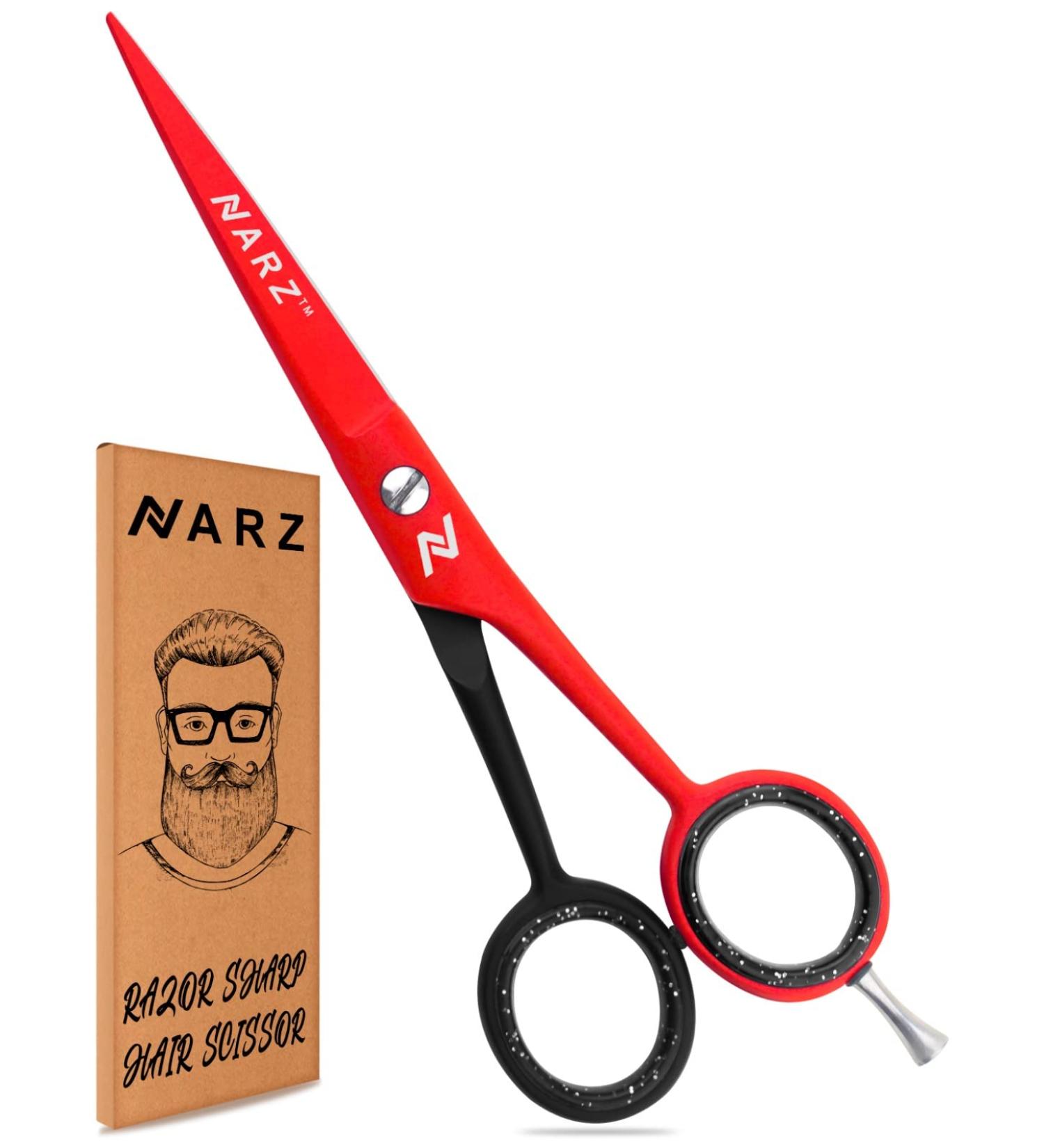 NARZ Professional Hairdressing Scissors 6 - Stainless Steel Hair Cutting Scissors for Barbers & Hairdressers | Men & Women | Red & Black Color - Buy Online on GoSupps.com