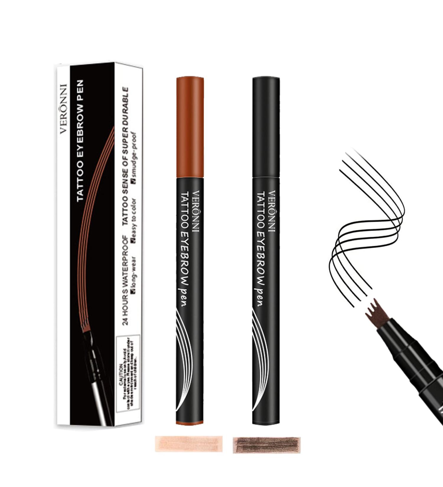 Anjoize Eyebrow Pen Ztigerz 4-Tip Microblade Brow Pen - Long Lasting & Waterproof (Dark Brown + Black) - Buy Online on GoSupps.com