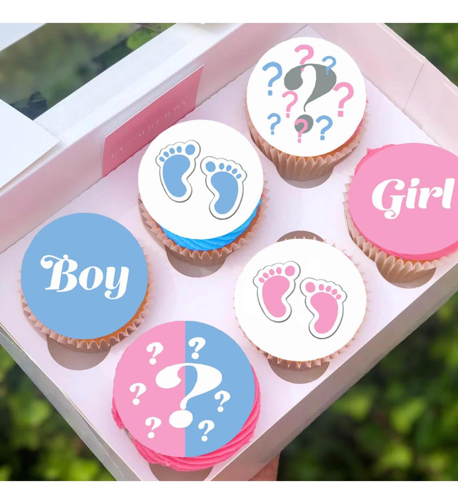 24 x Pre-Cut Gender Reveal 3 Edible Stand up Wafer/Rice Paper Cupcake Cake Dessert Toppers Party Boy or Girl Baby Shower Decorations (Gender Reveal 3)