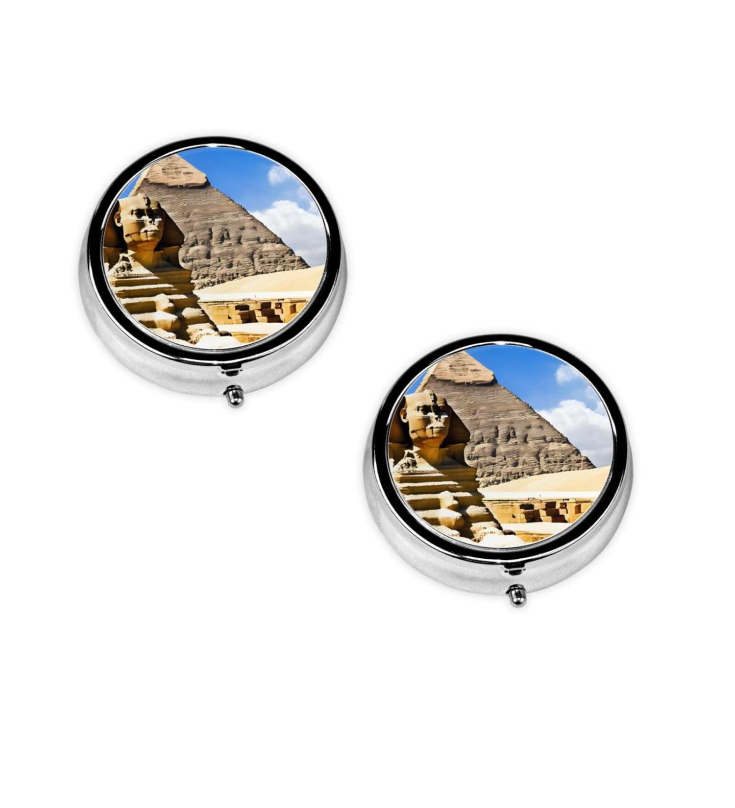Buy Pyramids of Egypt Round Pill Box - 3 Compartment Mini Travel Organizer for Vitamins & Medicines - Buy Online on GoSupps.com