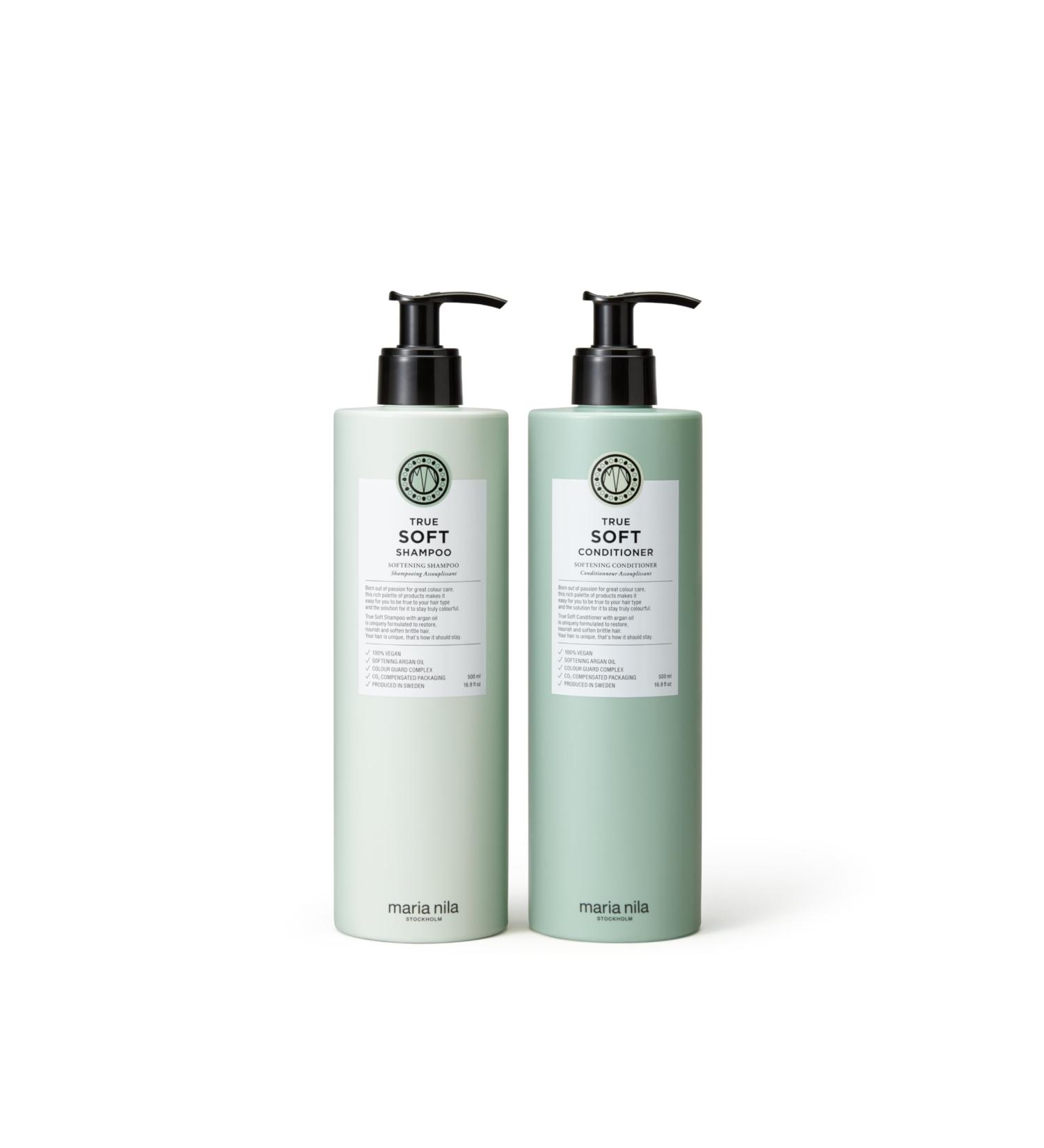 Maria Nila True Soft Coffret shampoing et apr s-shampoing (2 x 500 ml) Pour cheveux secs Huile d'argan r hydrate et r duit les frisottis - Buy Online on GoSupps.com