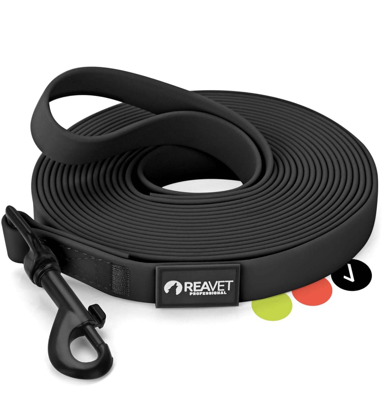 Reavet 5m Waterproof Dog Leash - Robust Black Training Line with Padded Handle for All Dog Sizes - Buy Online on GoSupps.com