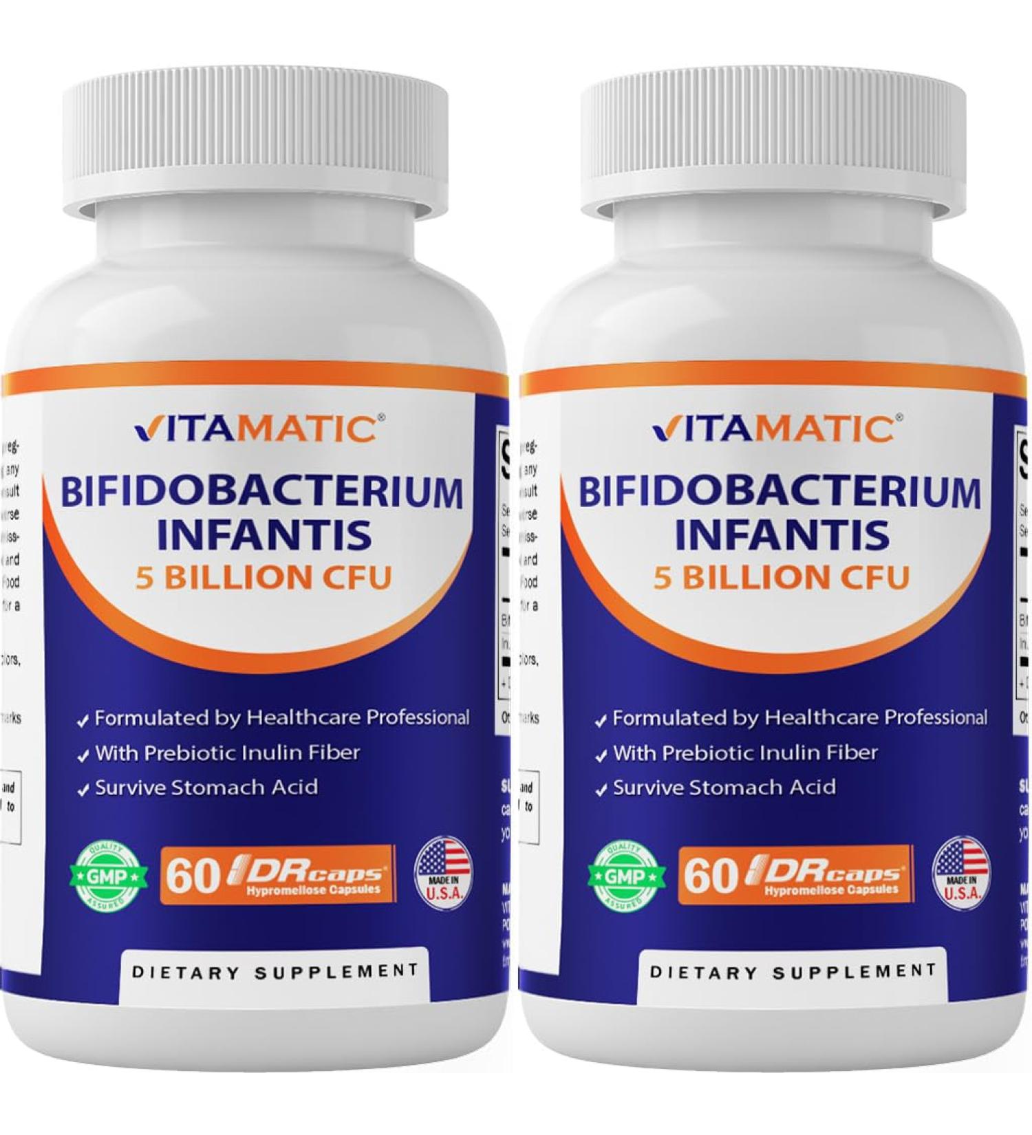 Vitamatic Bifidobacterium Infantis - 5 Billion per DR Capsule - 60 Count - Digestive Support - Made with Prebiotic Inulin Fiber - 2 Pack - Buy Online on GoSupps.com