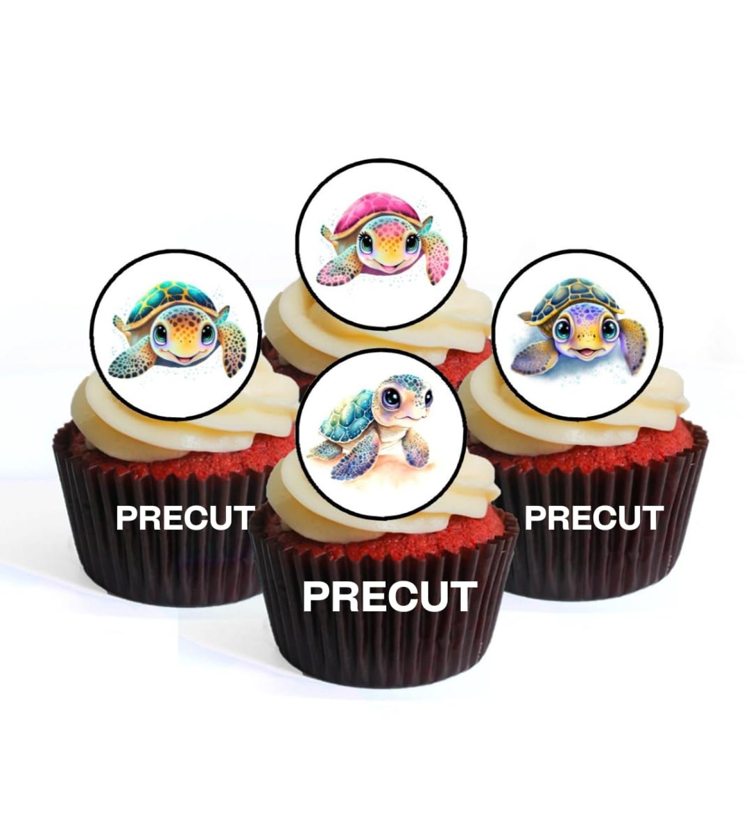 PRECUT Turtles Edible Cupcake Toppers - Cute Turtles Theme Premium Thickness SWEETENED VANILLA - wafer card disc cake decorations (Pack of 12) - Buy Online on GoSupps.com