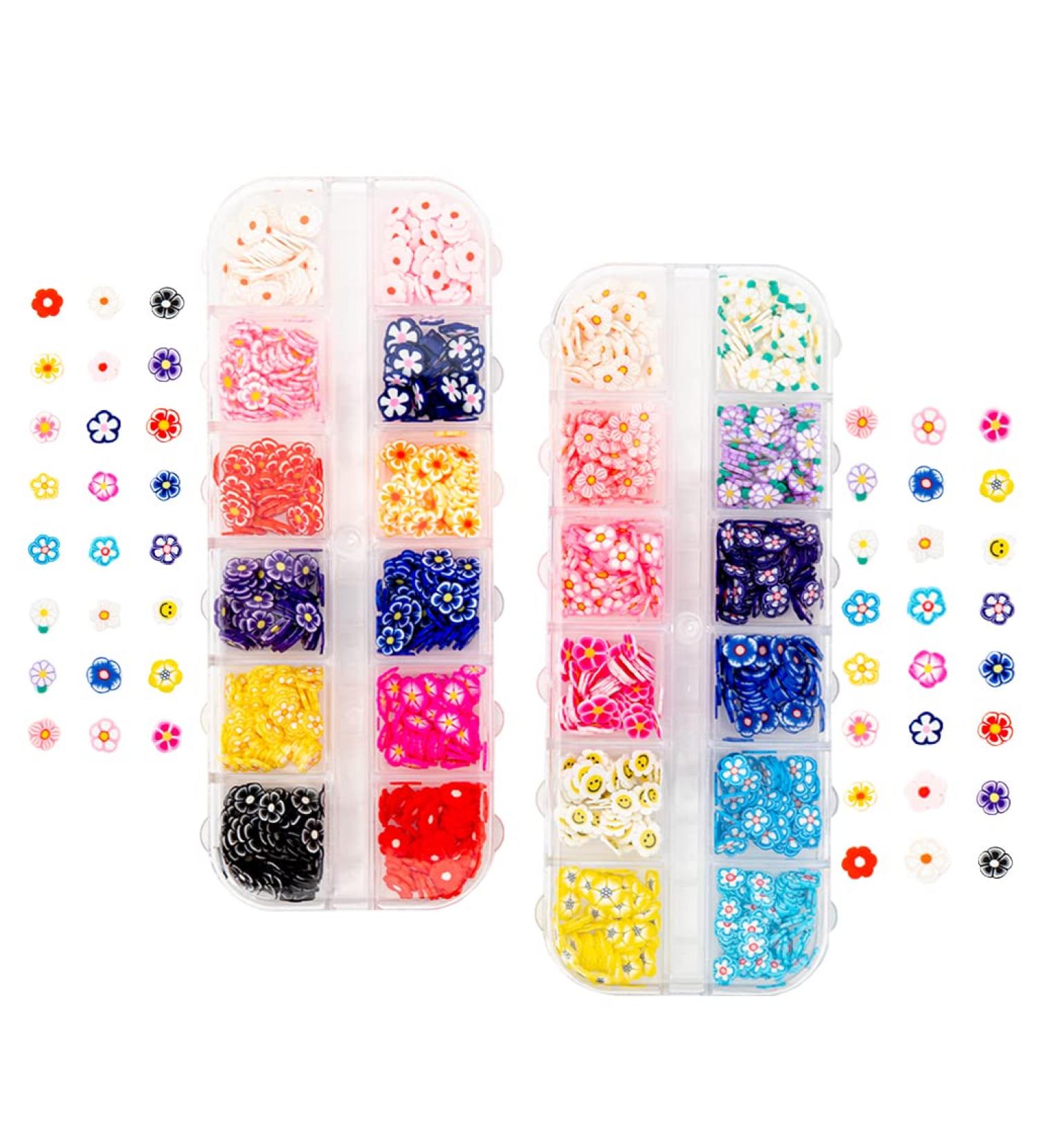 Flower Nail Charms 3D Polymer Slices Mix Shape Sequins - 2 Boxes Nail Accessories for Nail Art Decorations - Soft Clay Flower Charms for Girls, Women, Kids - Buy Online on GoSupps.com