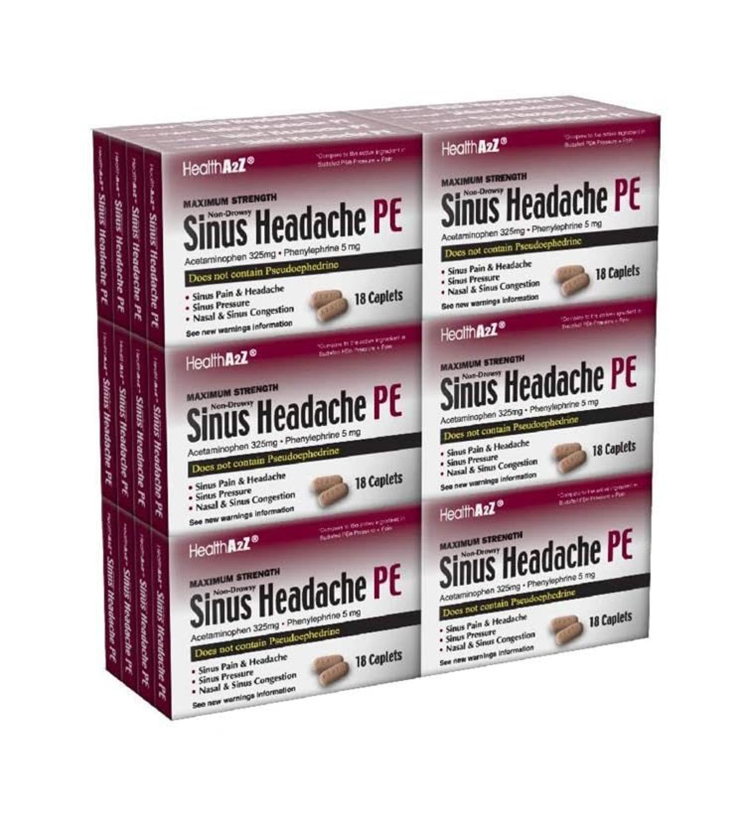 HealthA2Z Sinus Headache PE | Acetaminophen 325mg & Phenylephrine HCl 5mg | Sinus Pain Pressure & Nasal Congestion Relief | 24 Packs of 18 Tablets Each (432 Tablets Total) | Value Pack - Buy Online on GoSupps.com