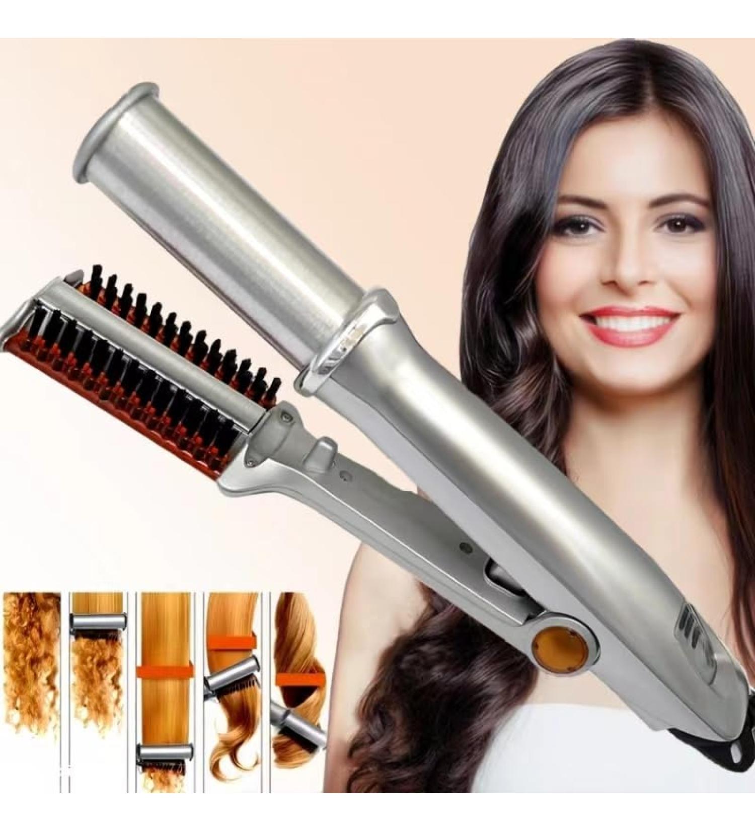 Buy 2 in 1 Rotating Curling Iron & Hair Straightener - Fast Heat Professional Hot Brush Styler with Adjustable Temperature - Ideal Hairdressing Tool - Buy Online on GoSupps.com