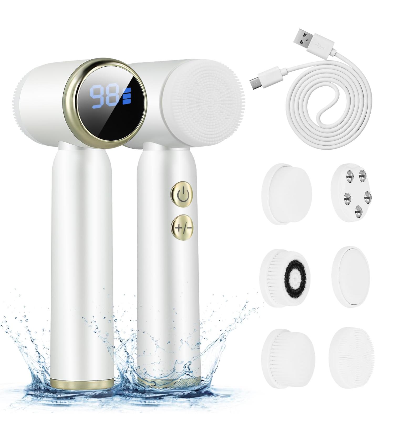 Facial Cleansing Brush Electric USB Rechargeable Face Brush with IPX6 Waterproof 3 Speed Levels 6 Exfoliating Brush Heads LCD Display 360 Rotating Facial Brush for Facial Cleaning - Buy Online on GoSupps.com