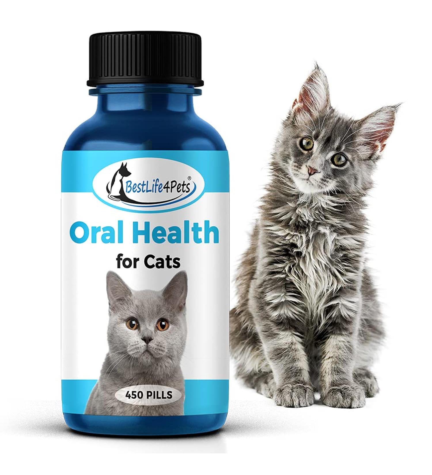 BestLife4Pets Oral Health for Cats - Dental Care Supplement for Stomatitis, Gingivitis & Gum Disease - Anti-inflammatory Pain Relief - 450ct Easy-to-Use Pills - Cat Supplies - Buy Online on GoSupps.com