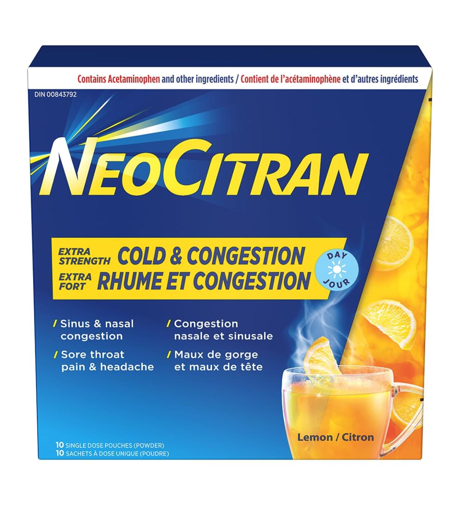 NeoCitran Extra Strength Cold and Congestion for Non-Drowsy Relief Lemon 10 Count - Buy Online on GoSupps.com