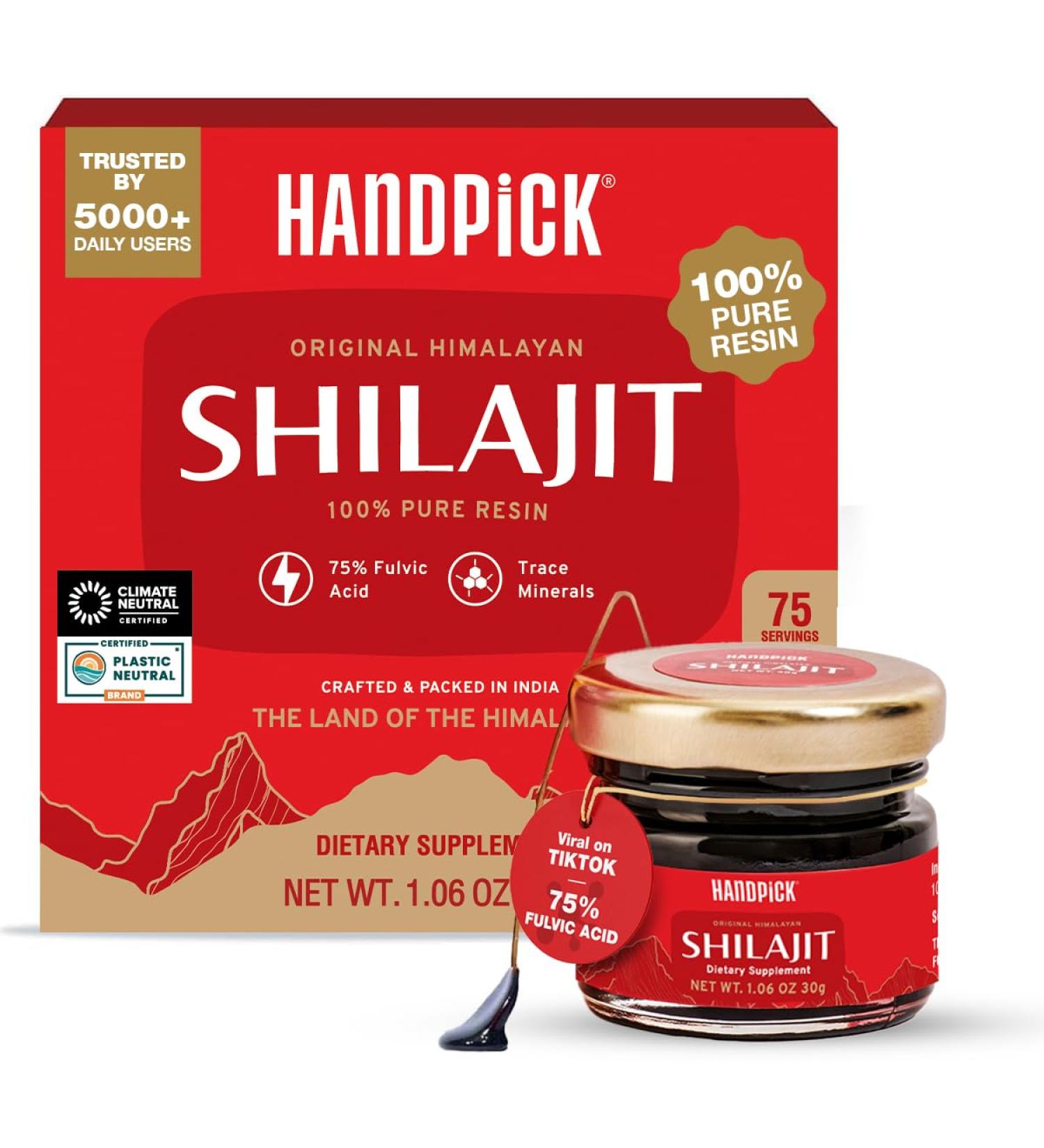 HANDPICK Pure Himalayan Shilajit Resin | 75% Fulvic Acid 85+ Trace Minerals | 100% Pure Natural Shilajit Supplement | 30g | Non-GMO Gluten-Free | Thoughtful Gift for Men Women | Gift for Partner - Buy Online on GoSupps.com